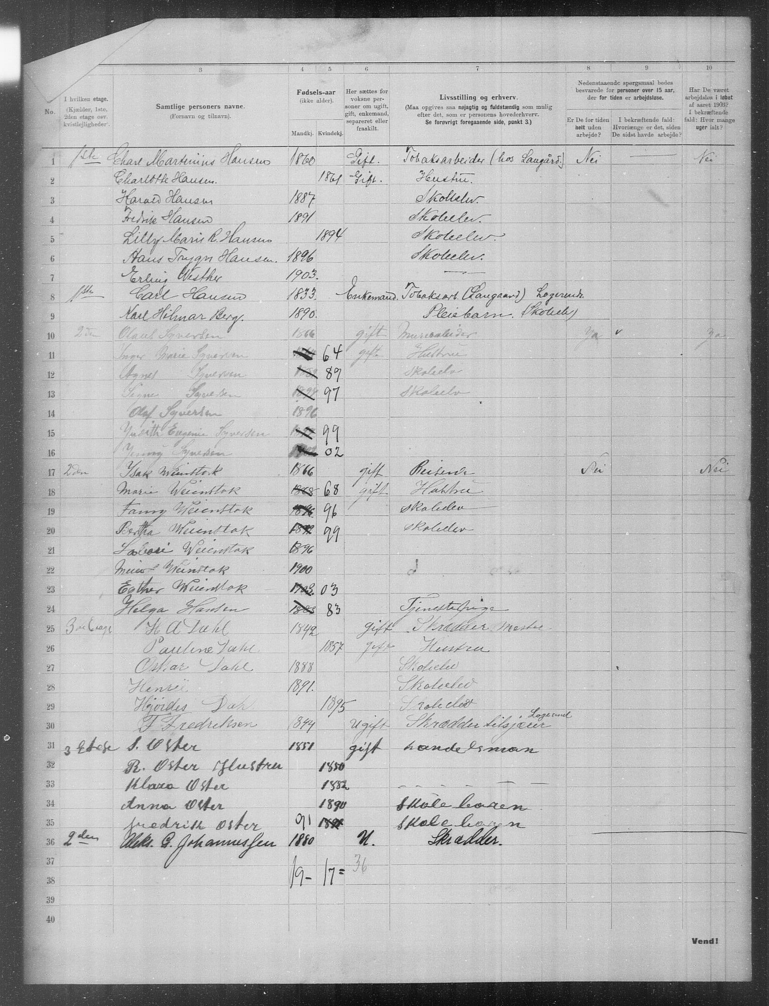 OBA, Municipal Census 1903 for Kristiania, 1903, p. 15165