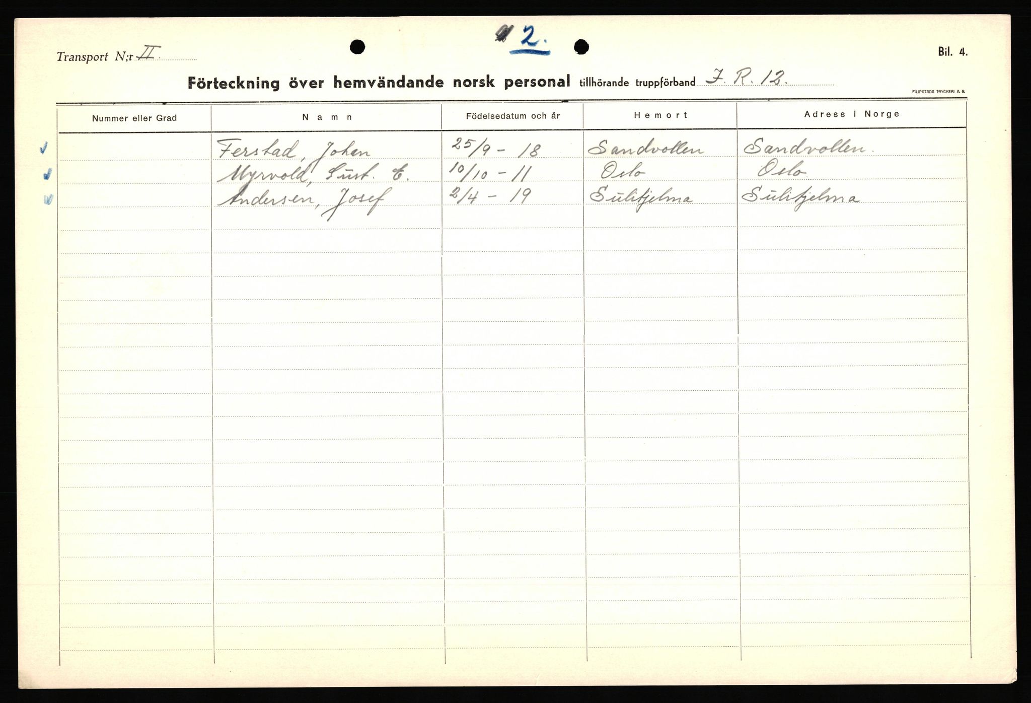 Forsvaret, Forsvarets krigshistoriske avdeling, AV/RA-RAFA-2017/Y/Yf/L0205: II-C-11-2110 - Norske internert i Sverige 1940, 1940, p. 430