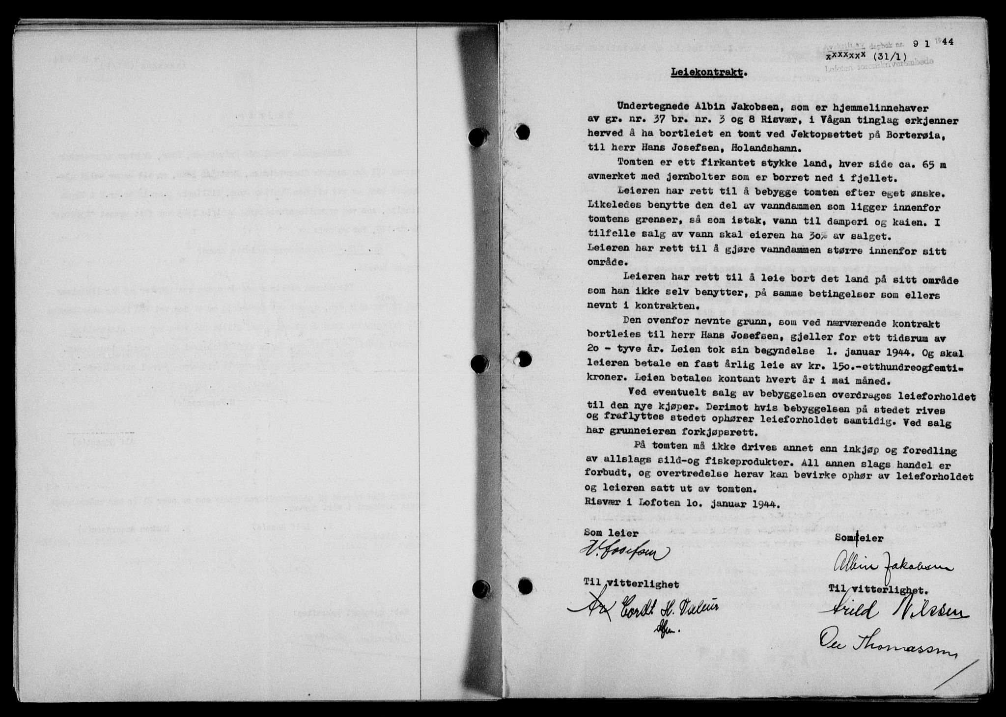 Lofoten sorenskriveri, SAT/A-0017/1/2/2C/L0012a: Mortgage book no. 12a, 1943-1944, Diary no: : 91/1944