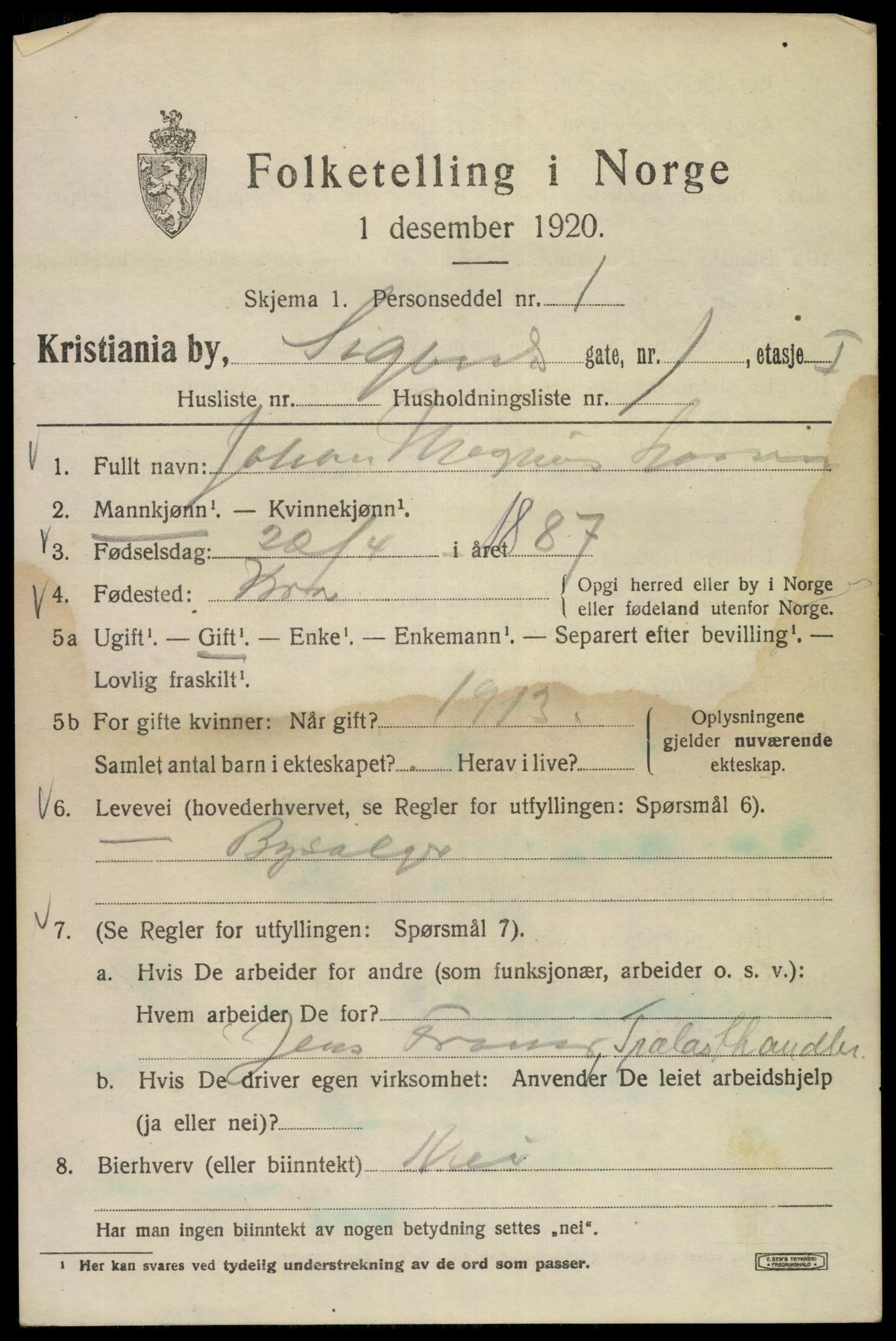 SAO, 1920 census for Kristiania, 1920, p. 510081