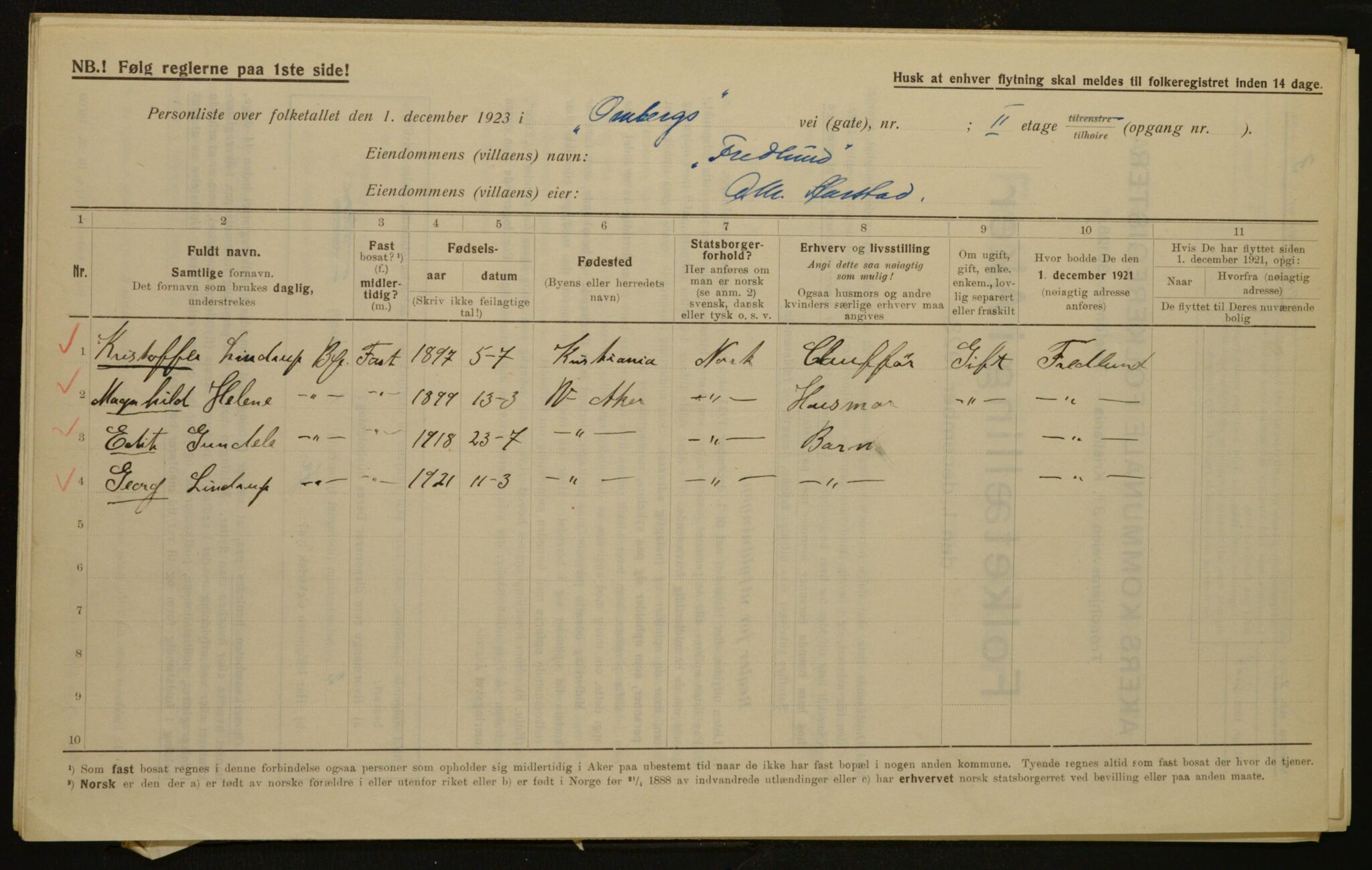 , Municipal Census 1923 for Aker, 1923, p. 1701