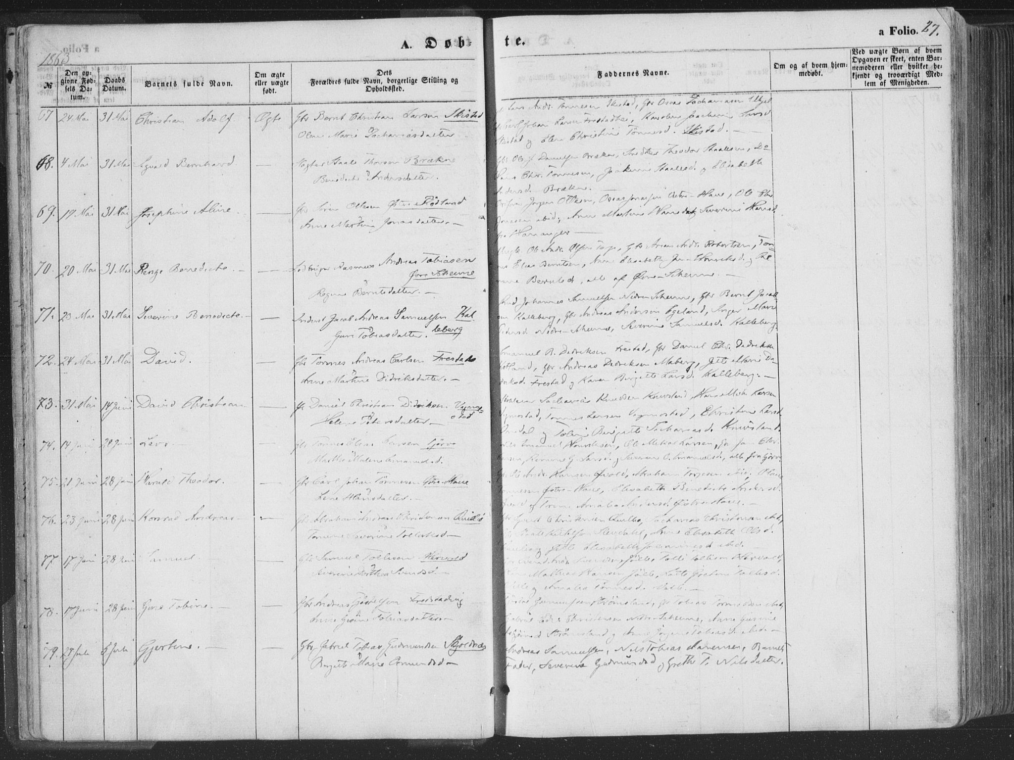 Lista sokneprestkontor, AV/SAK-1111-0027/F/Fa/L0011: Parish register (official) no. A 11, 1861-1878, p. 27