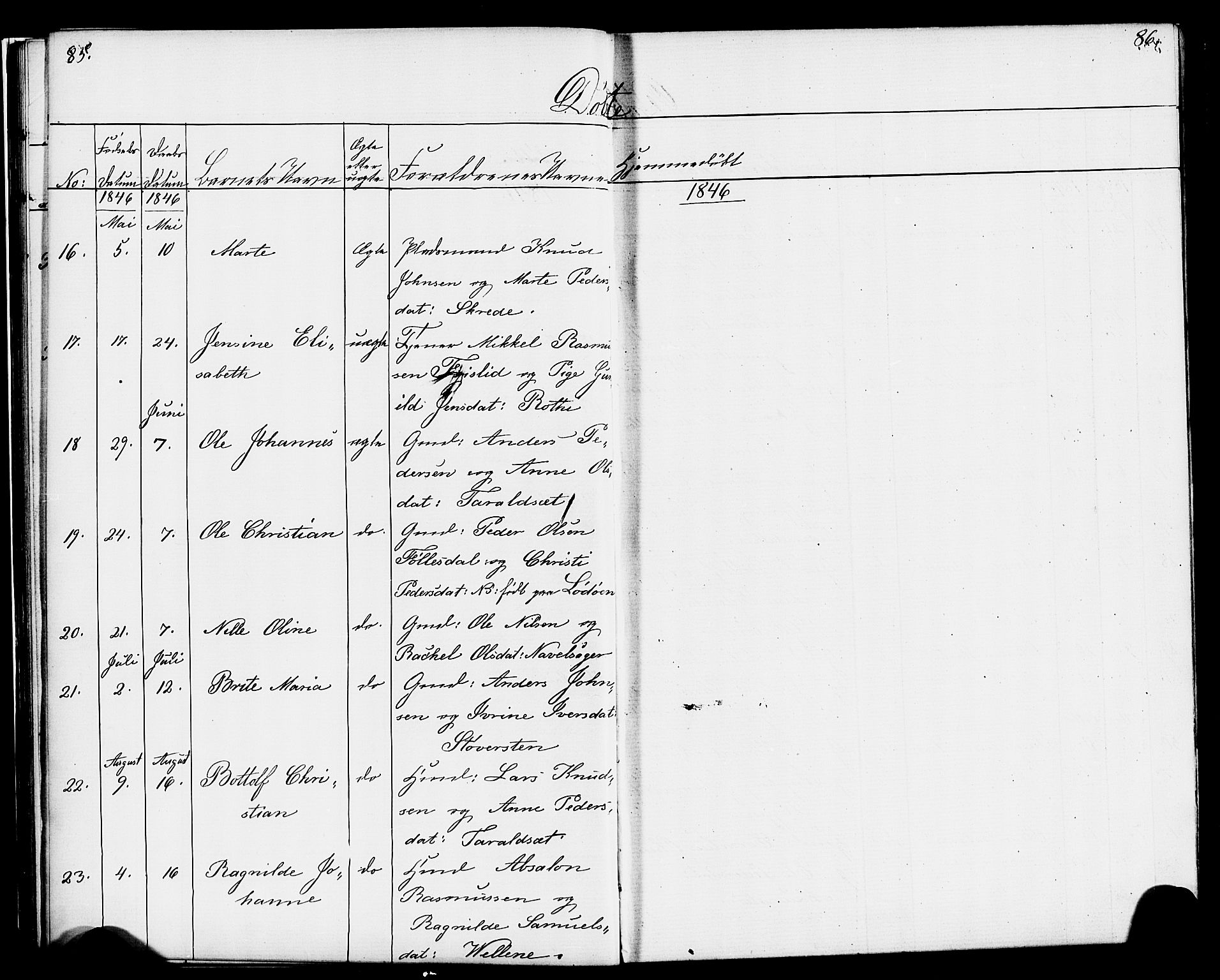 Hornindal sokneprestembete, AV/SAB-A-82401/H/Haa/Haaa/L0001: Parish register (official) no. A 1, 1837-1866, p. 86-87