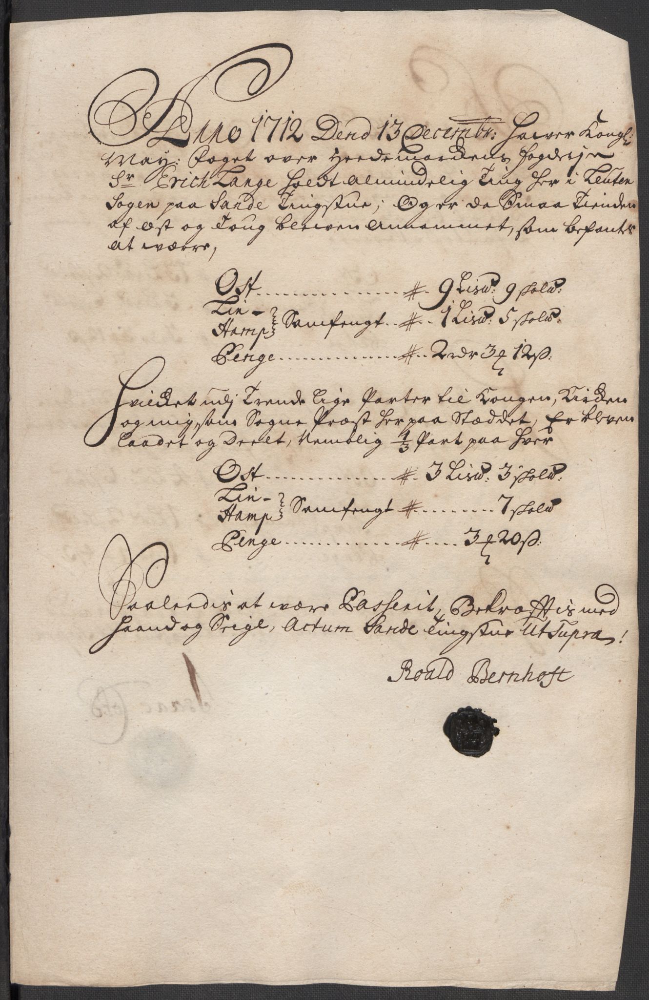 Rentekammeret inntil 1814, Reviderte regnskaper, Fogderegnskap, AV/RA-EA-4092/R16/L1049: Fogderegnskap Hedmark, 1712, p. 221