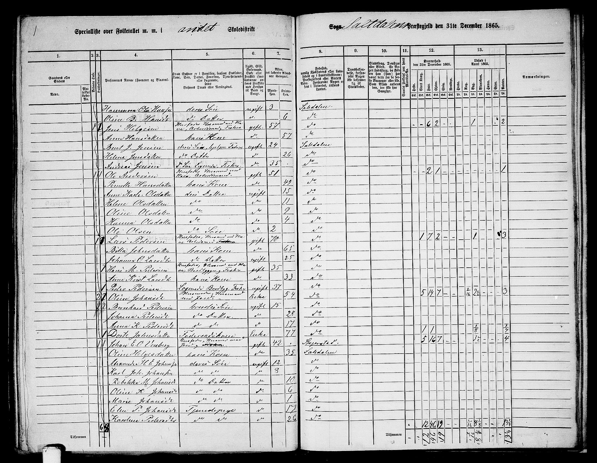 RA, 1865 census for Saltdal, 1865, p. 55