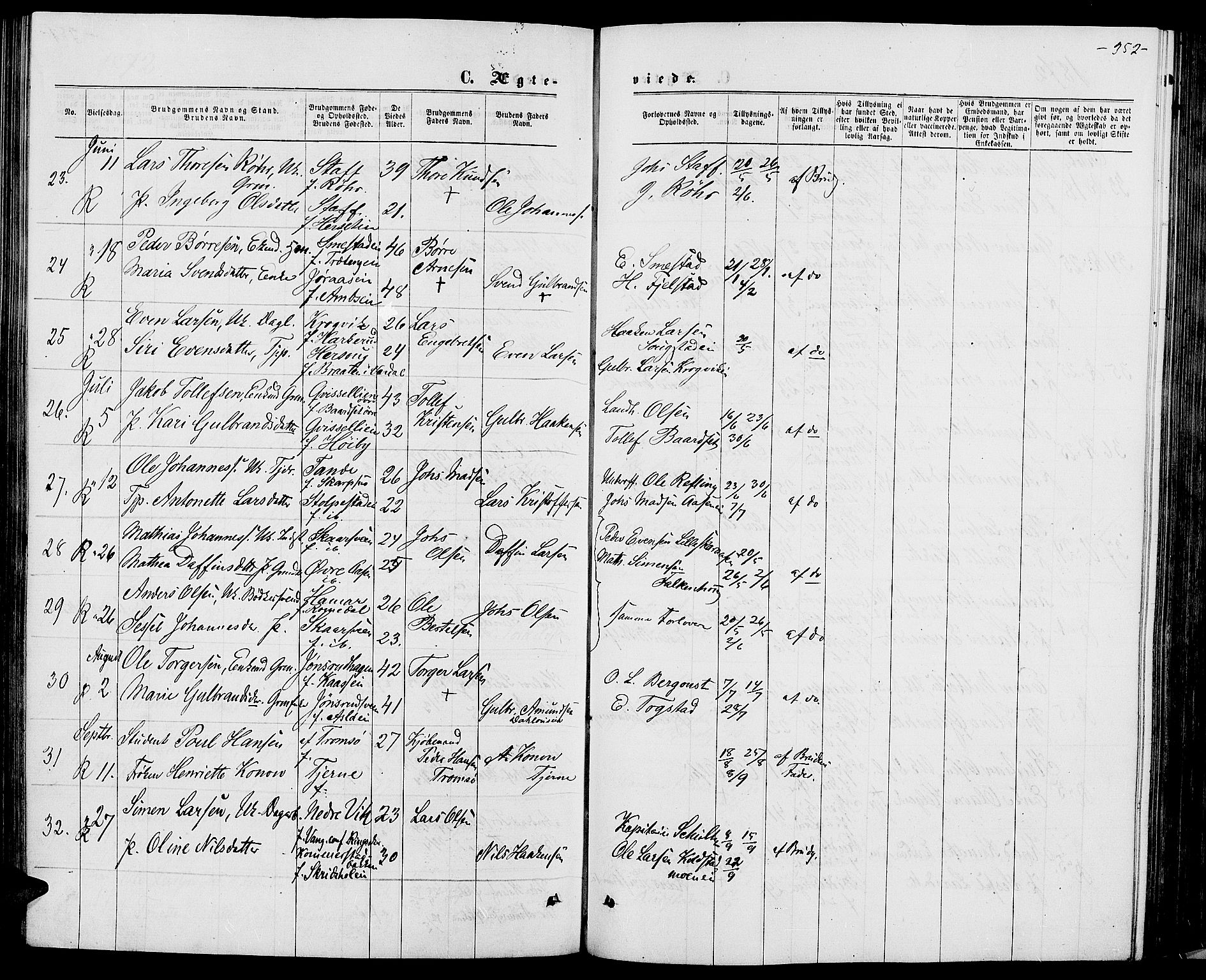 Ringsaker prestekontor, AV/SAH-PREST-014/L/La/L0008: Parish register (copy) no. 8, 1870-1878, p. 352