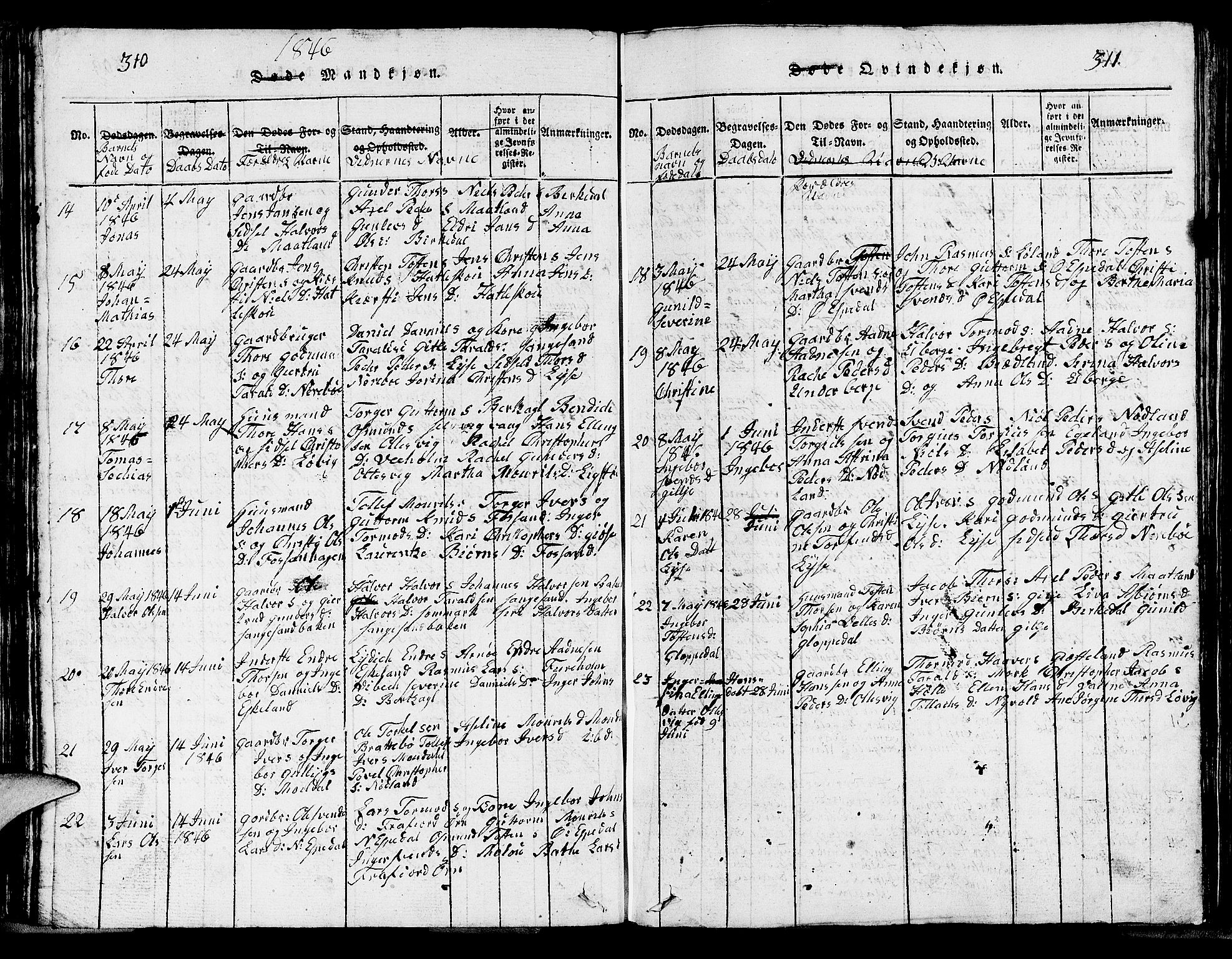 Strand sokneprestkontor, SAST/A-101828/H/Ha/Hab/L0002: Parish register (copy) no. B 2, 1816-1854, p. 310-311