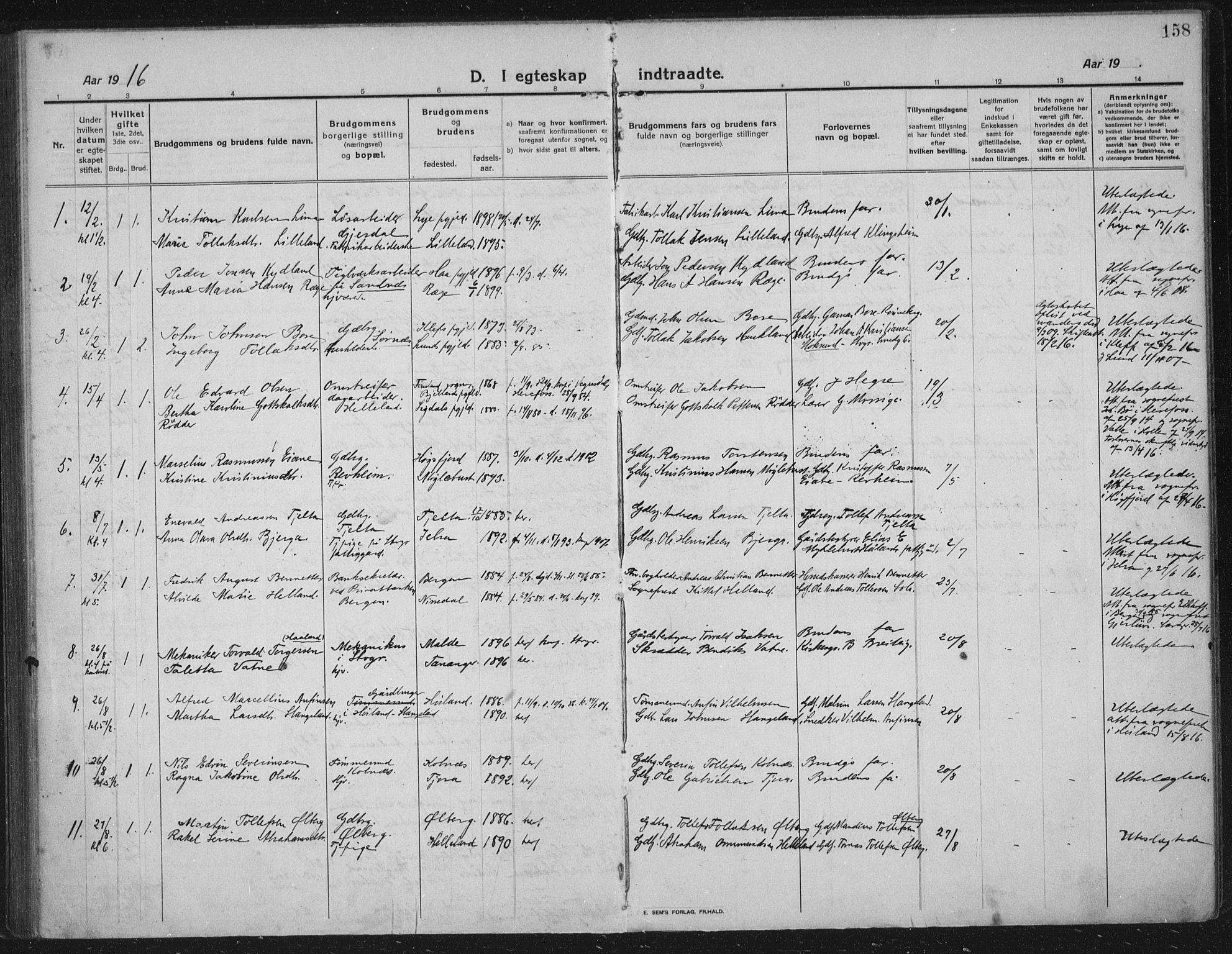 Håland sokneprestkontor, SAST/A-101802/002/C/L0001: Parish register (official) no. A 14, 1913-1927, p. 158