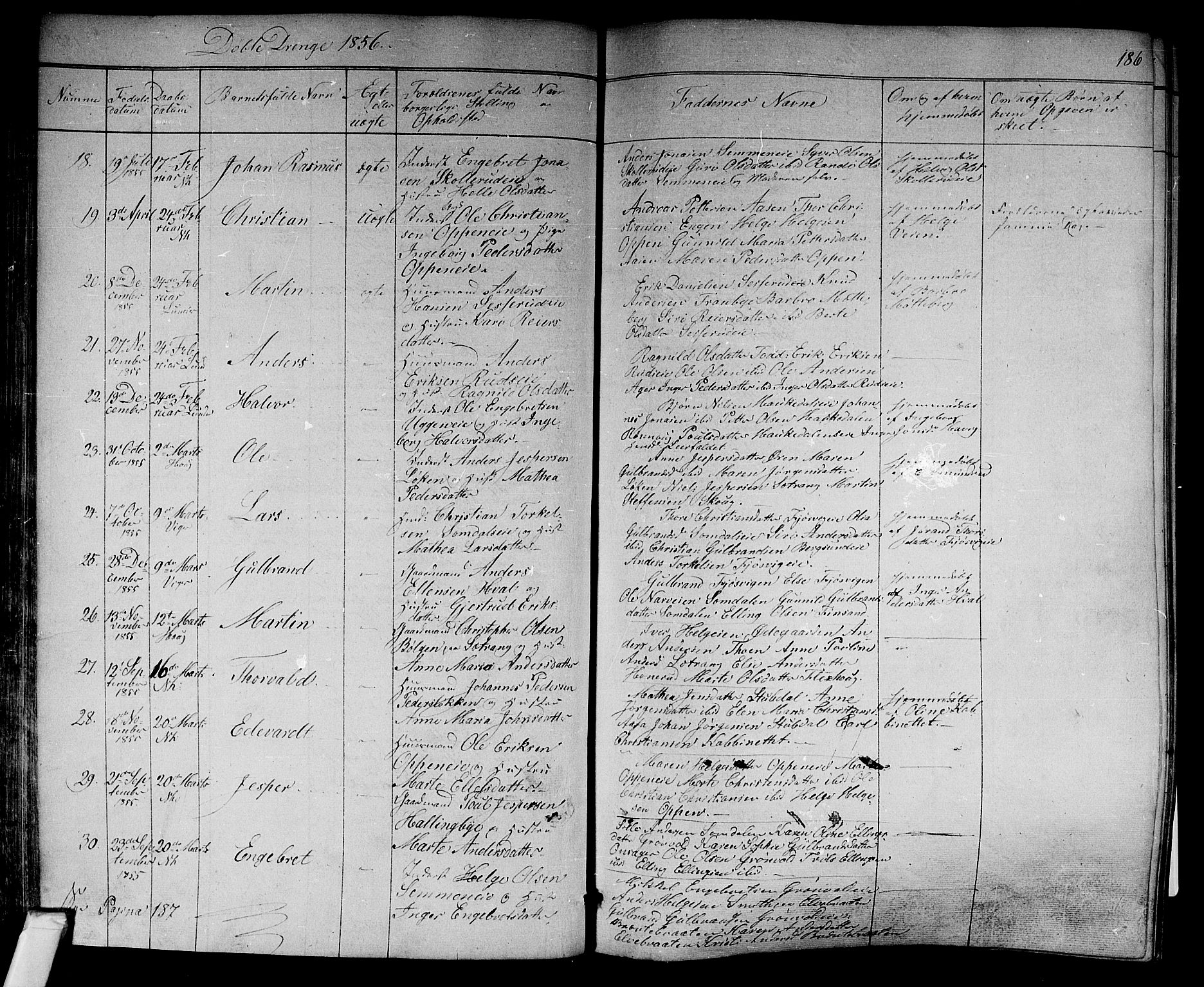 Norderhov kirkebøker, SAKO/A-237/F/Fa/L0011: Parish register (official) no. 11, 1847-1856, p. 186