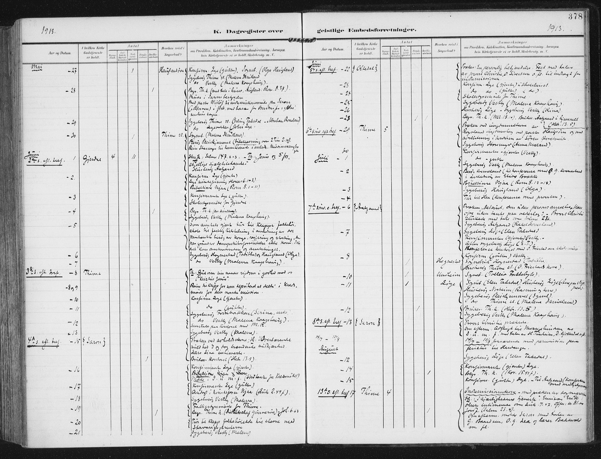 Lye sokneprestkontor, AV/SAST-A-101794/002/A/L0001: Parish register (official) no. A 12, 1904-1920, p. 378