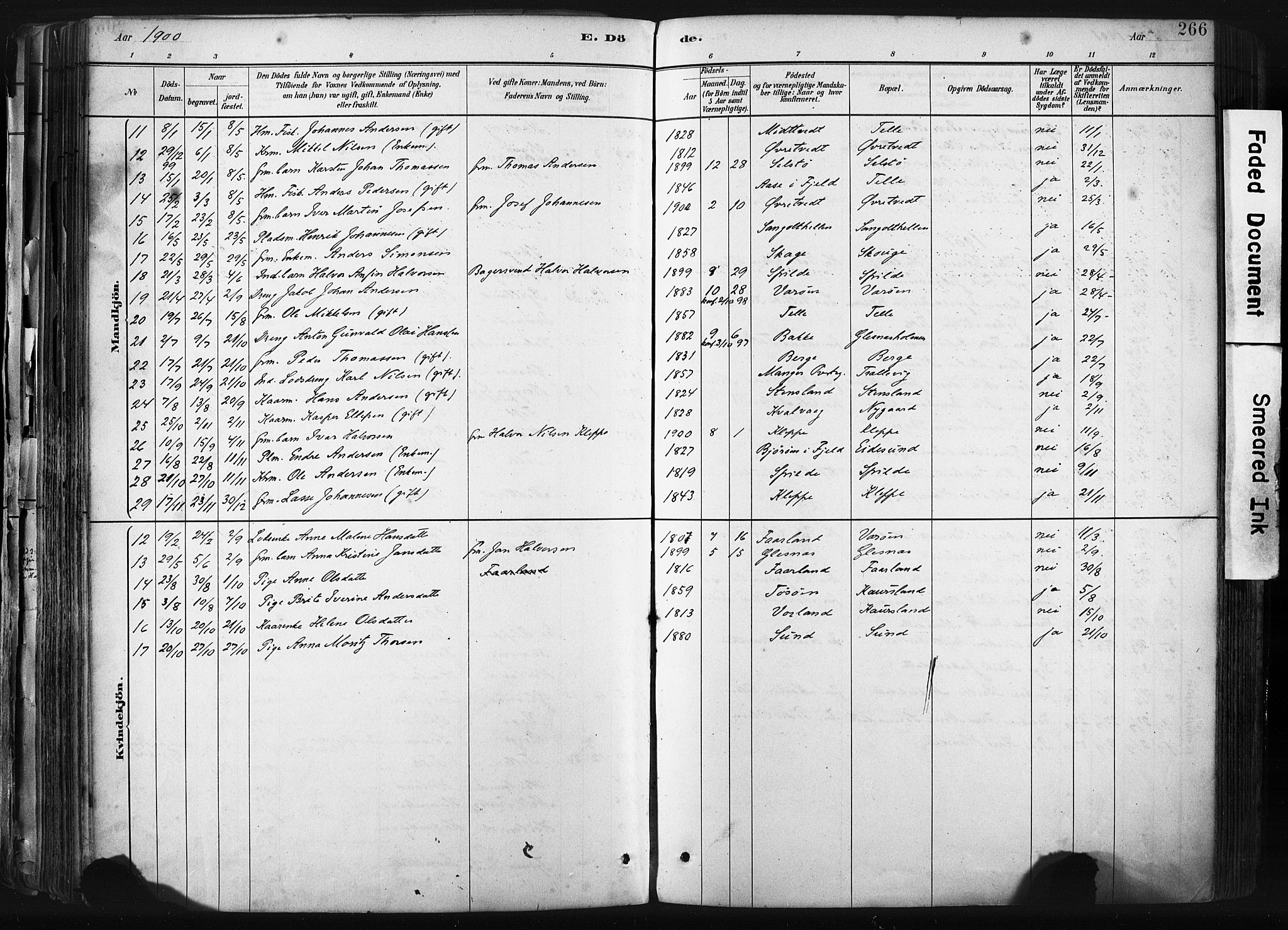 Sund sokneprestembete, AV/SAB-A-99930: Parish register (official) no. B 1, 1882-1907, p. 266