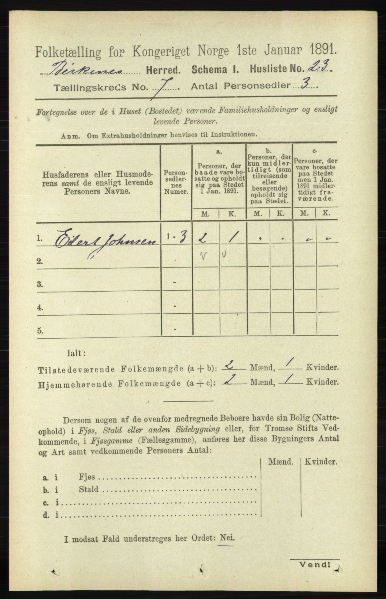 RA, 1891 Census for 0928 Birkenes, 1891, p. 1964