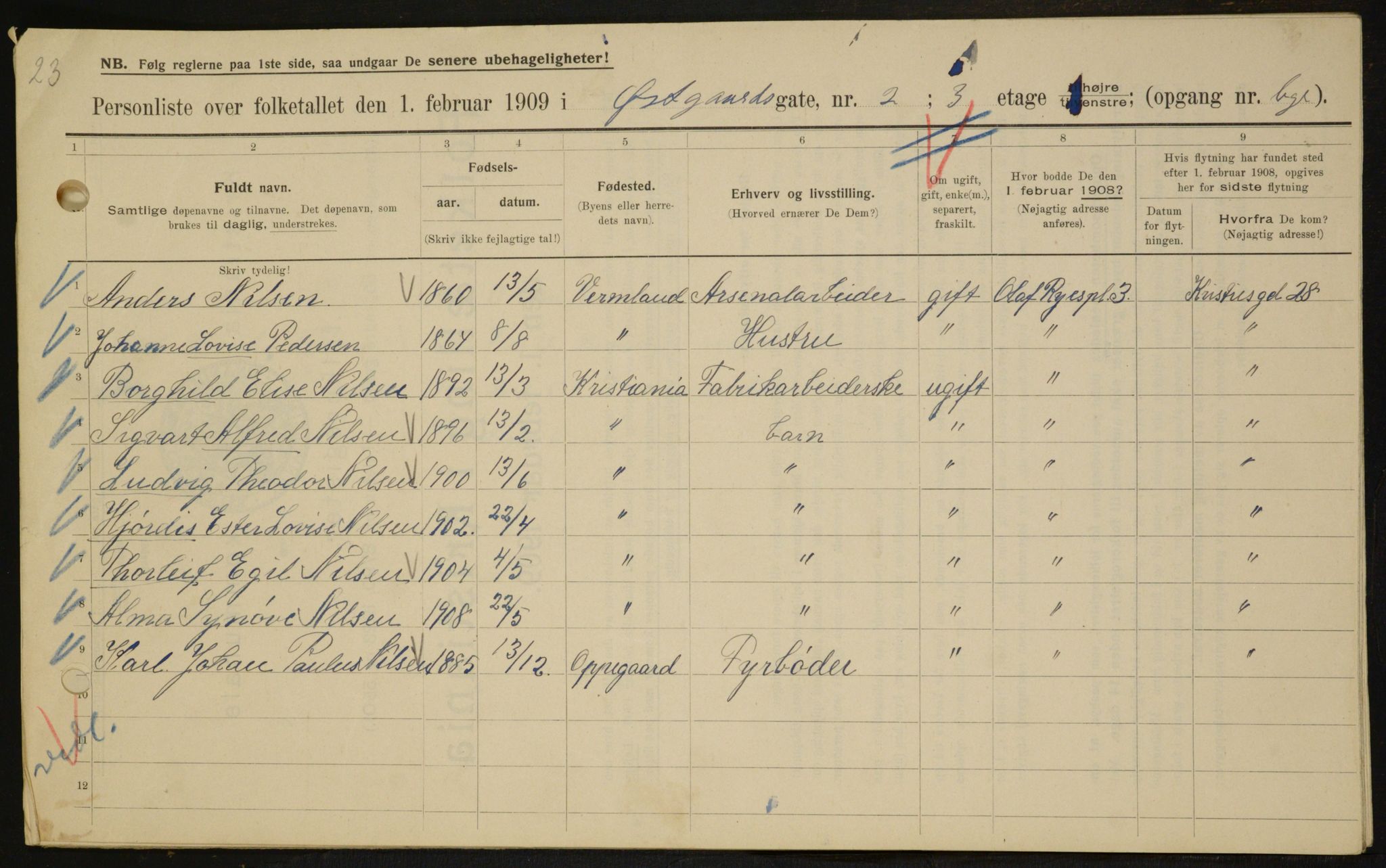 OBA, Municipal Census 1909 for Kristiania, 1909, p. 117245