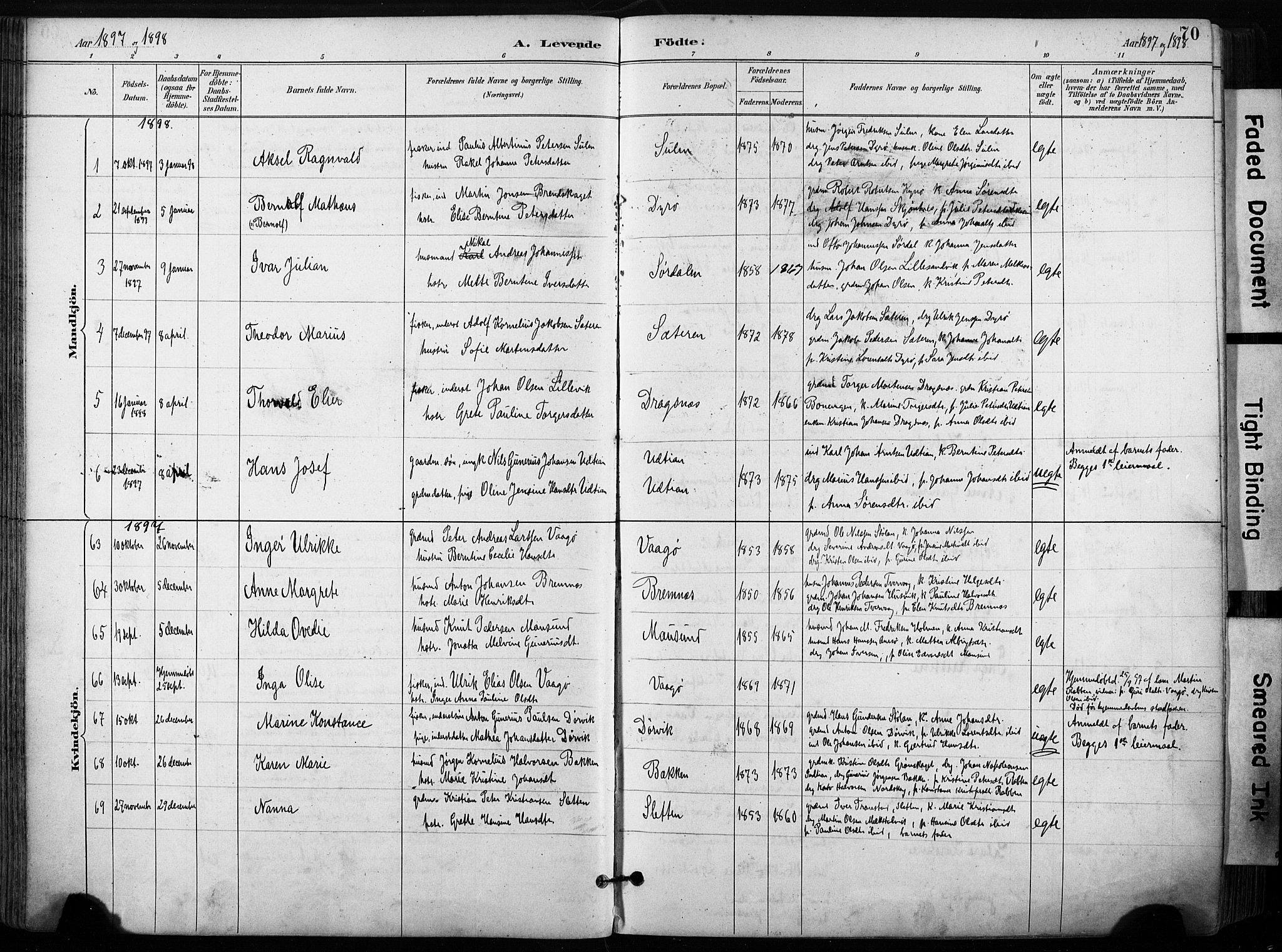 Ministerialprotokoller, klokkerbøker og fødselsregistre - Sør-Trøndelag, SAT/A-1456/640/L0579: Parish register (official) no. 640A04, 1889-1902, p. 70