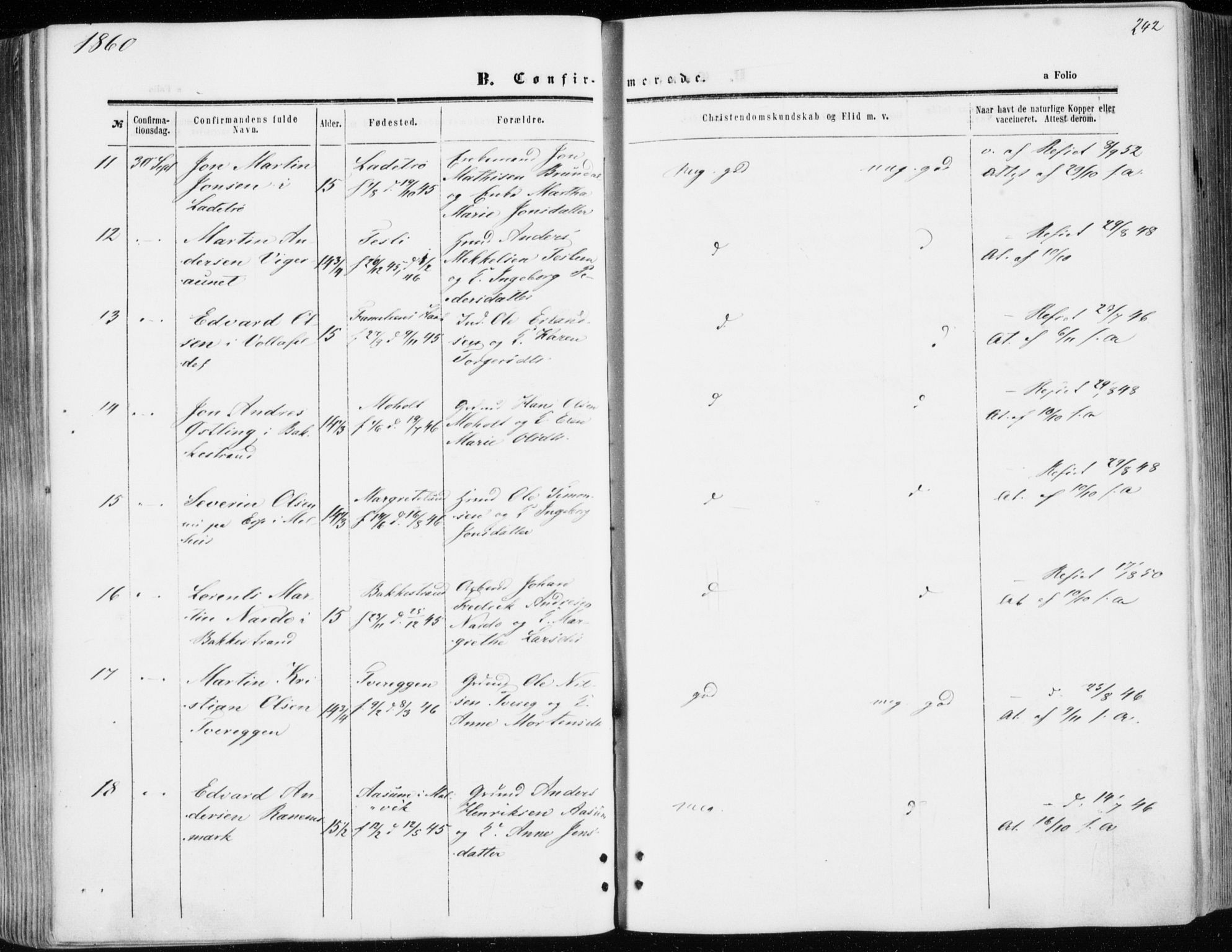 Ministerialprotokoller, klokkerbøker og fødselsregistre - Sør-Trøndelag, AV/SAT-A-1456/606/L0292: Parish register (official) no. 606A07, 1856-1865, p. 242