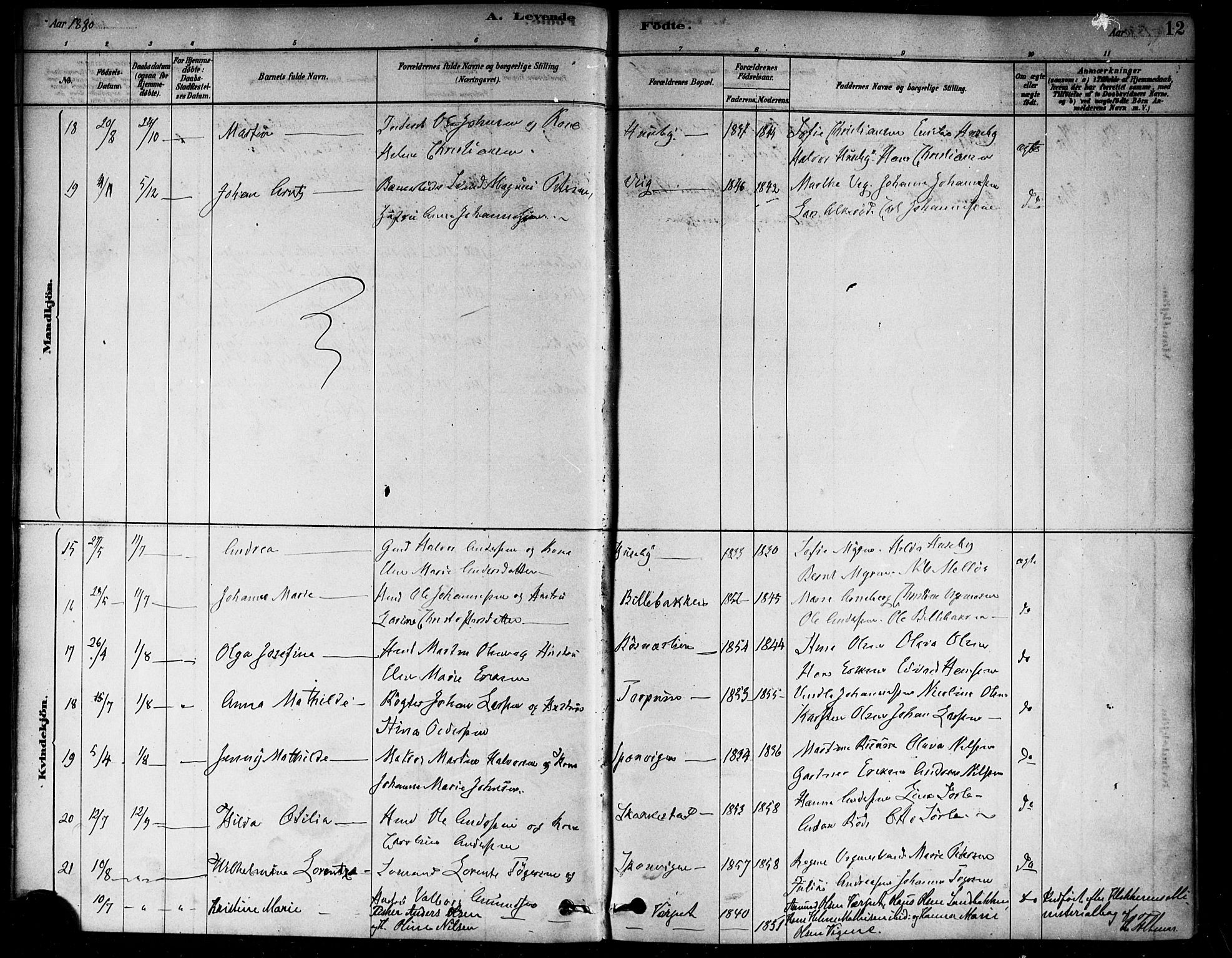 Berg prestekontor Kirkebøker, AV/SAO-A-10902/F/Fa/L0006: Parish register (official) no. I 6, 1878-1887, p. 12