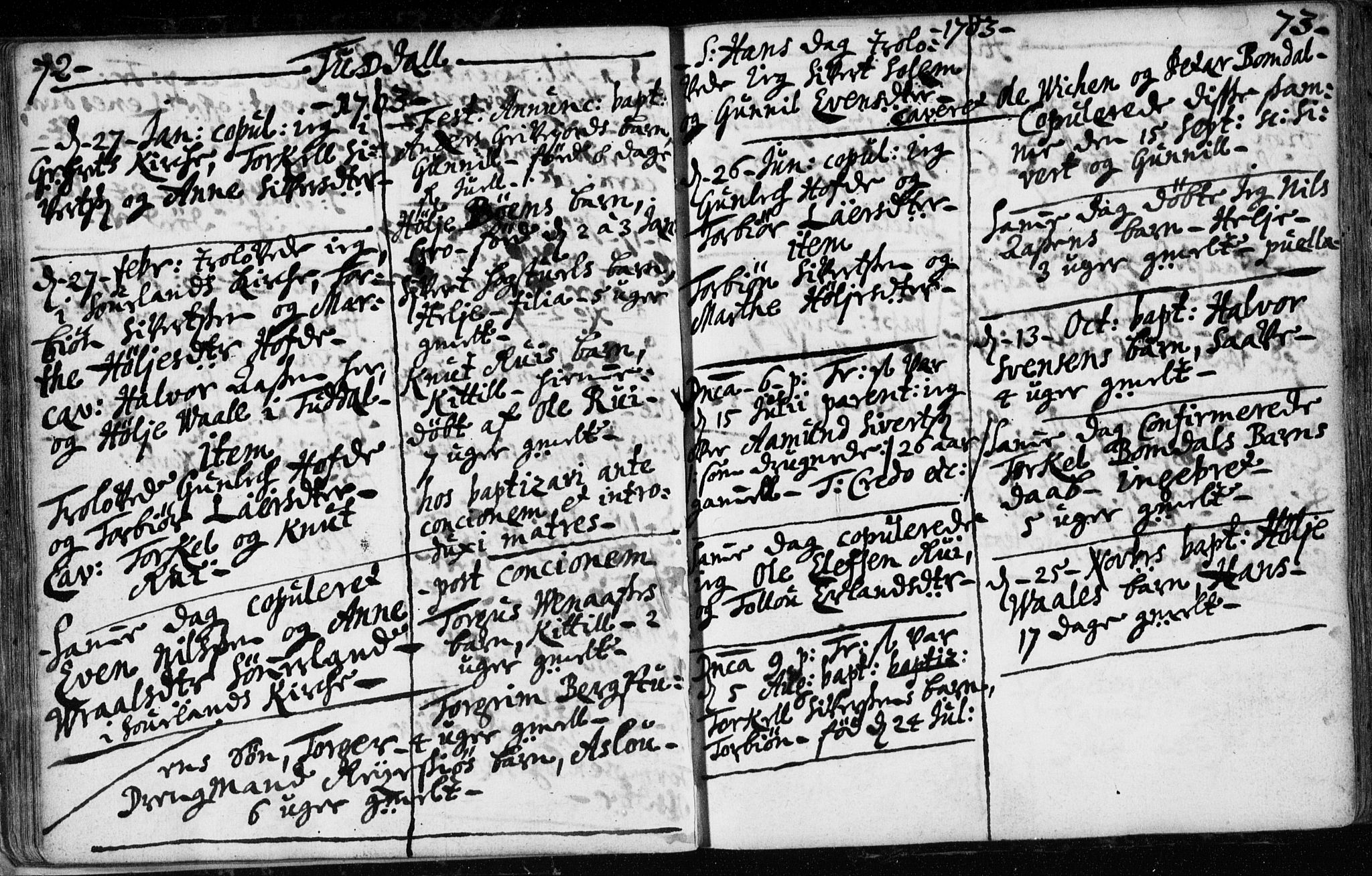 Hjartdal kirkebøker, AV/SAKO-A-270/F/Fa/L0001: Parish register (official) no. I 1, 1685-1714, p. 72-73