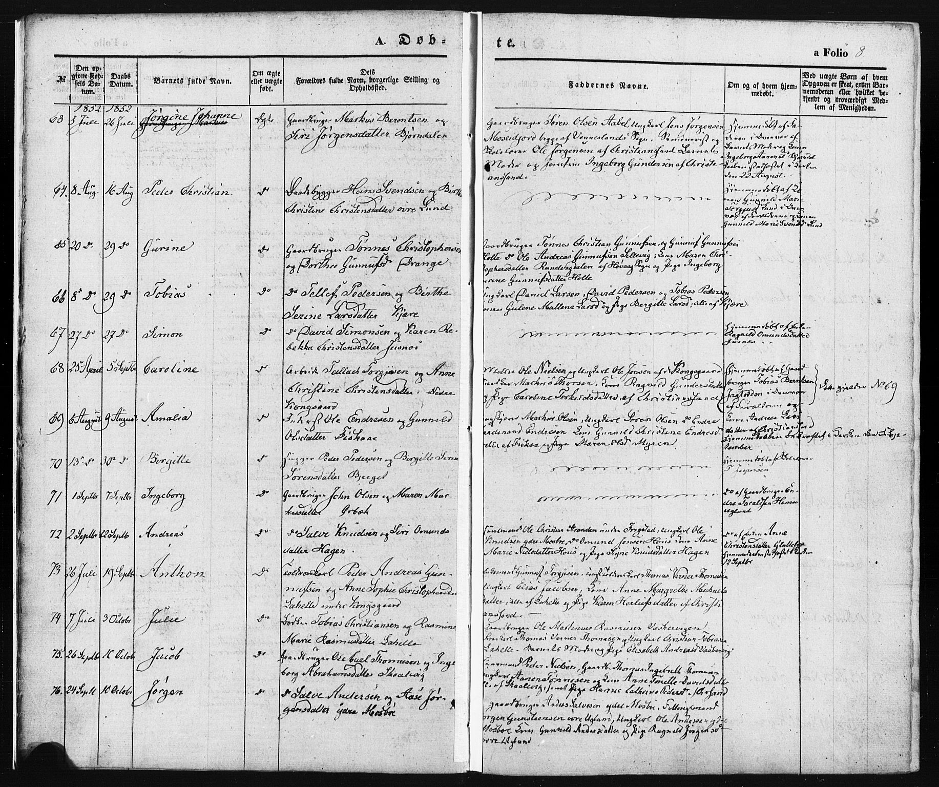 Oddernes sokneprestkontor, AV/SAK-1111-0033/F/Fa/Faa/L0007: Parish register (official) no. A 7, 1851-1863, p. 8