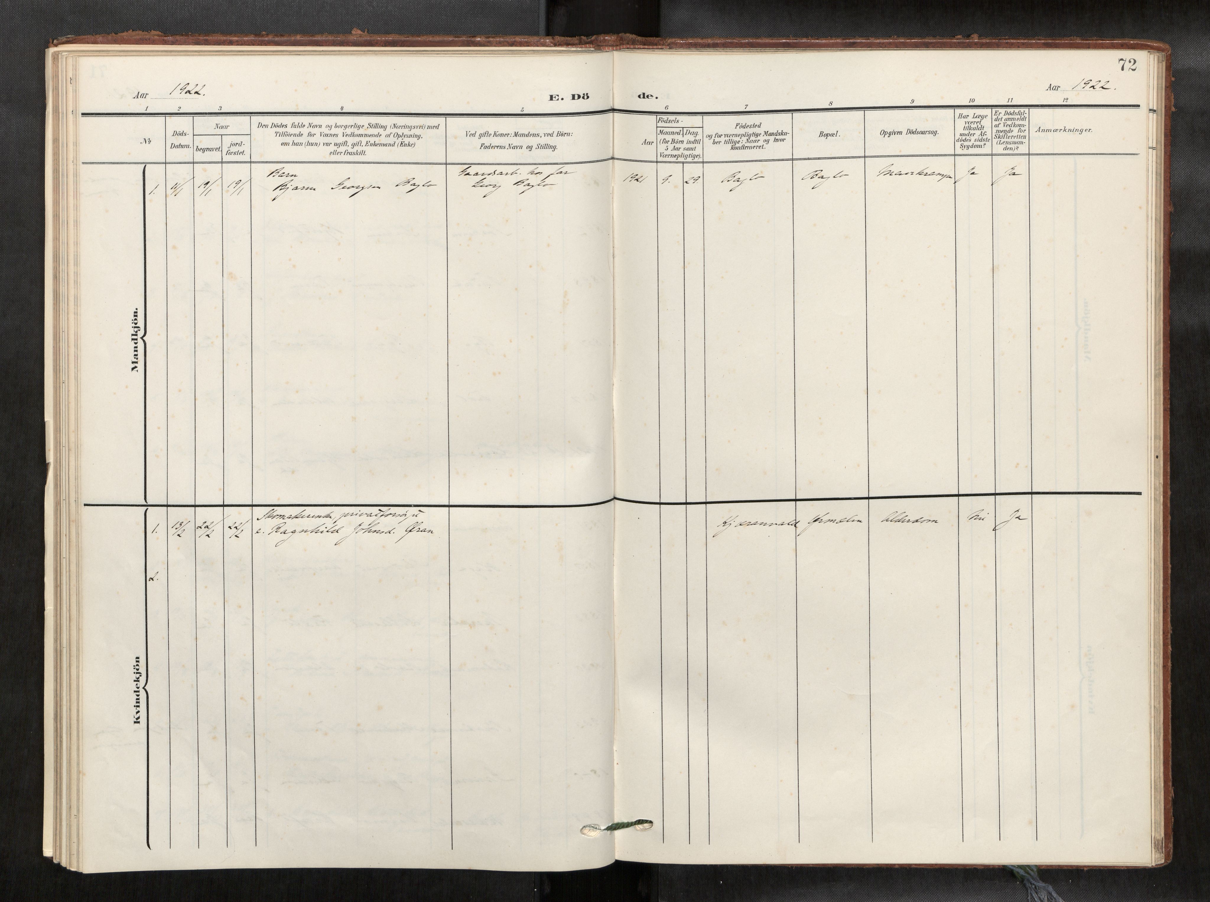 Verdal sokneprestkontor, SAT/A-1156/2/H/Haa/L0003: Parish register (official) no. 3, 1907-1921, p. 72