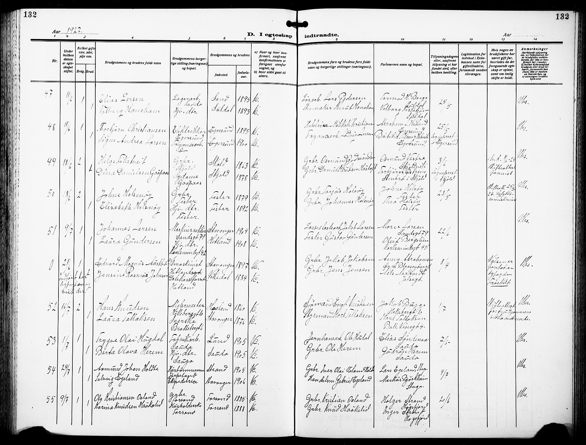 St. Johannes sokneprestkontor, AV/SAST-A-101814/001/30/30BB/L0007: Parish register (copy) no. B 7, 1917-1932, p. 132