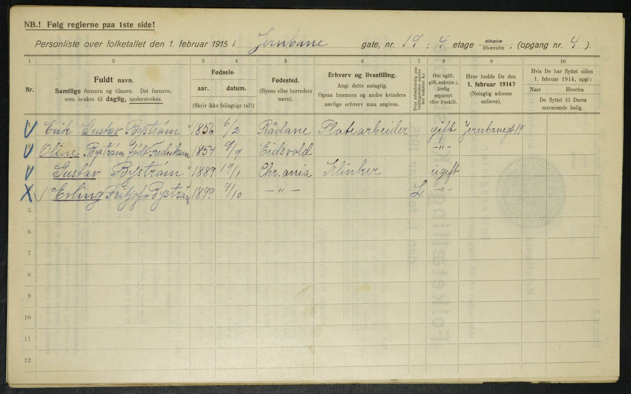 OBA, Municipal Census 1915 for Kristiania, 1915, p. 46366