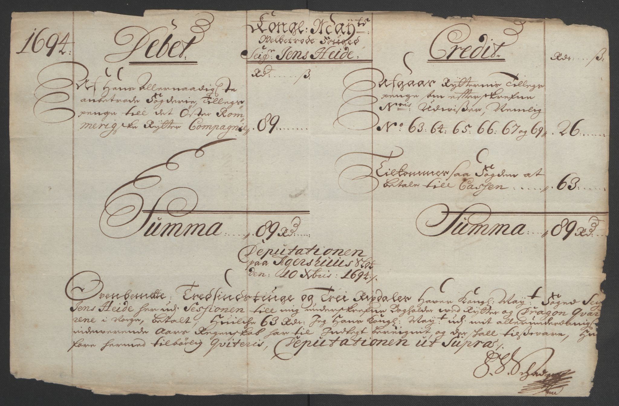 Rentekammeret inntil 1814, Reviderte regnskaper, Fogderegnskap, RA/EA-4092/R13/L0832: Fogderegnskap Solør, Odal og Østerdal, 1694, p. 329