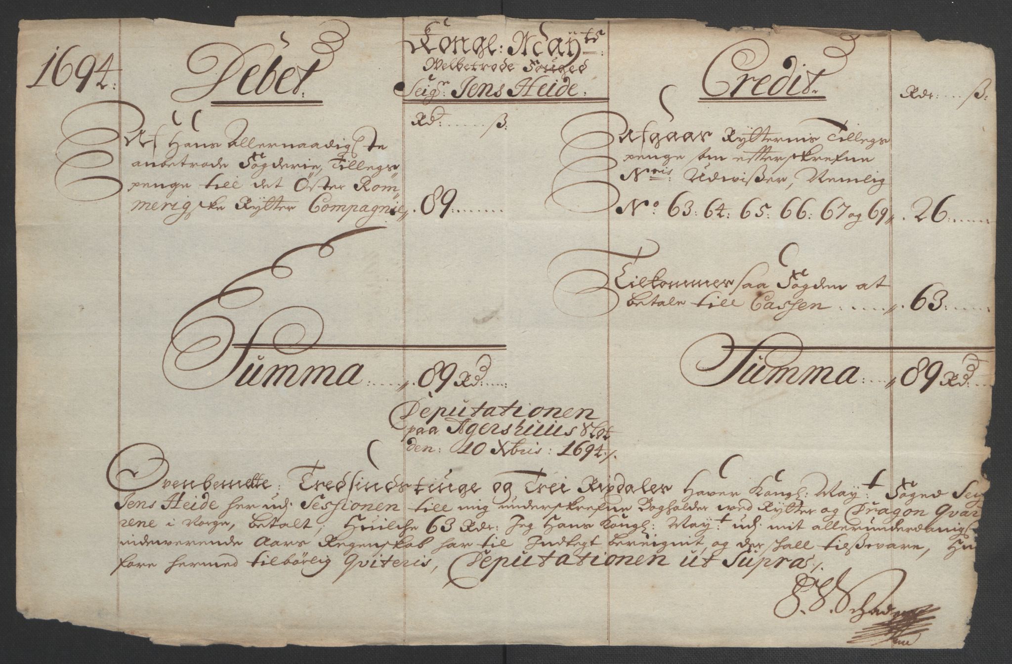 Rentekammeret inntil 1814, Reviderte regnskaper, Fogderegnskap, AV/RA-EA-4092/R13/L0832: Fogderegnskap Solør, Odal og Østerdal, 1694, p. 329