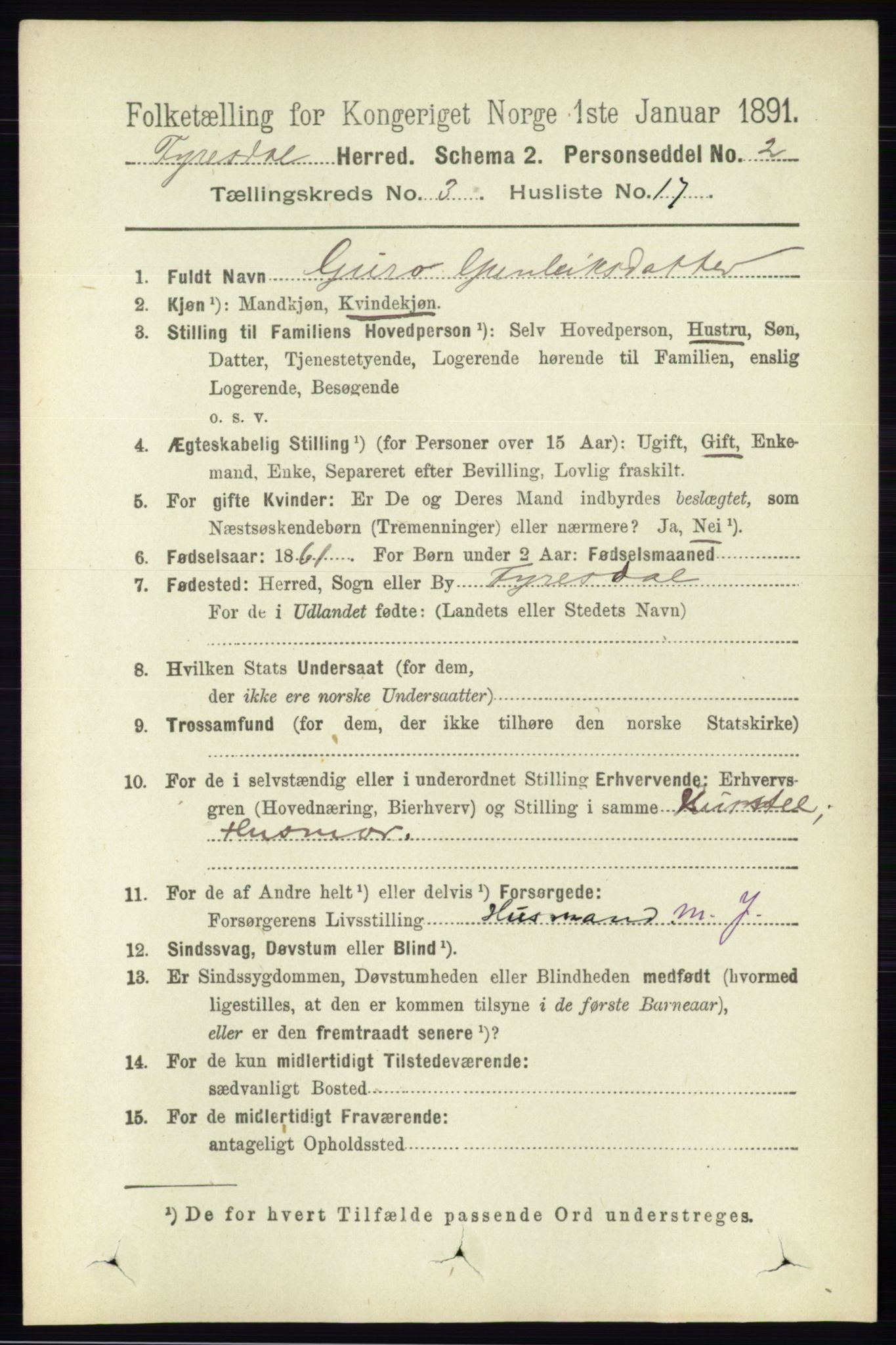 RA, 1891 census for 0831 Fyresdal, 1891, p. 739