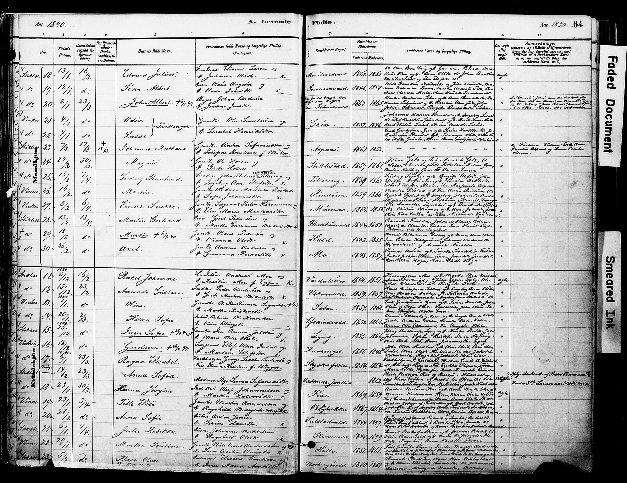 Ministerialprotokoller, klokkerbøker og fødselsregistre - Nord-Trøndelag, SAT/A-1458/723/L0244: Parish register (official) no. 723A13, 1881-1899, p. 64