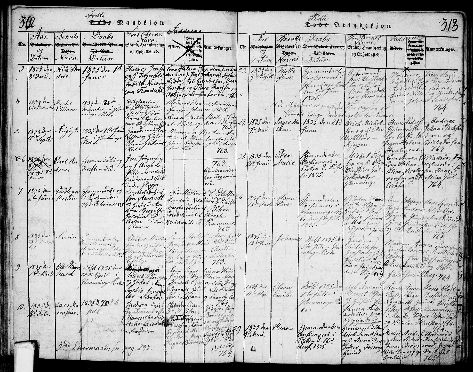 Glemmen prestekontor Kirkebøker, SAO/A-10908/F/Fa/L0004: Parish register (official) no. 4, 1816-1838, p. 312-313