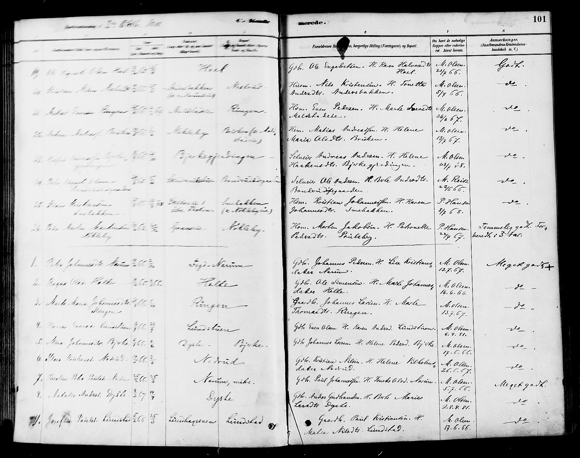 Vestre Toten prestekontor, SAH/PREST-108/H/Ha/Haa/L0010: Parish register (official) no. 10, 1878-1894, p. 101