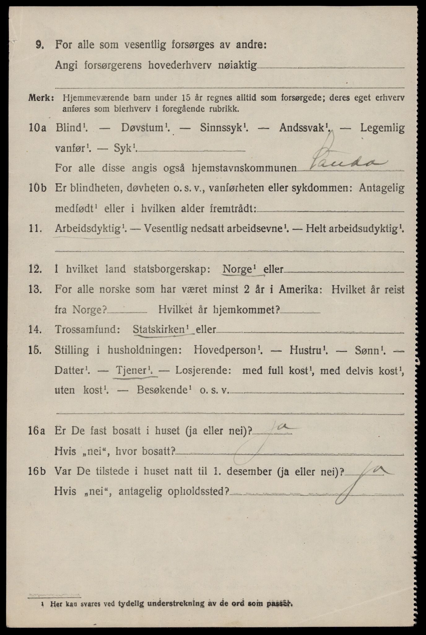 SAST, 1920 census for Sauda, 1920, p. 3719