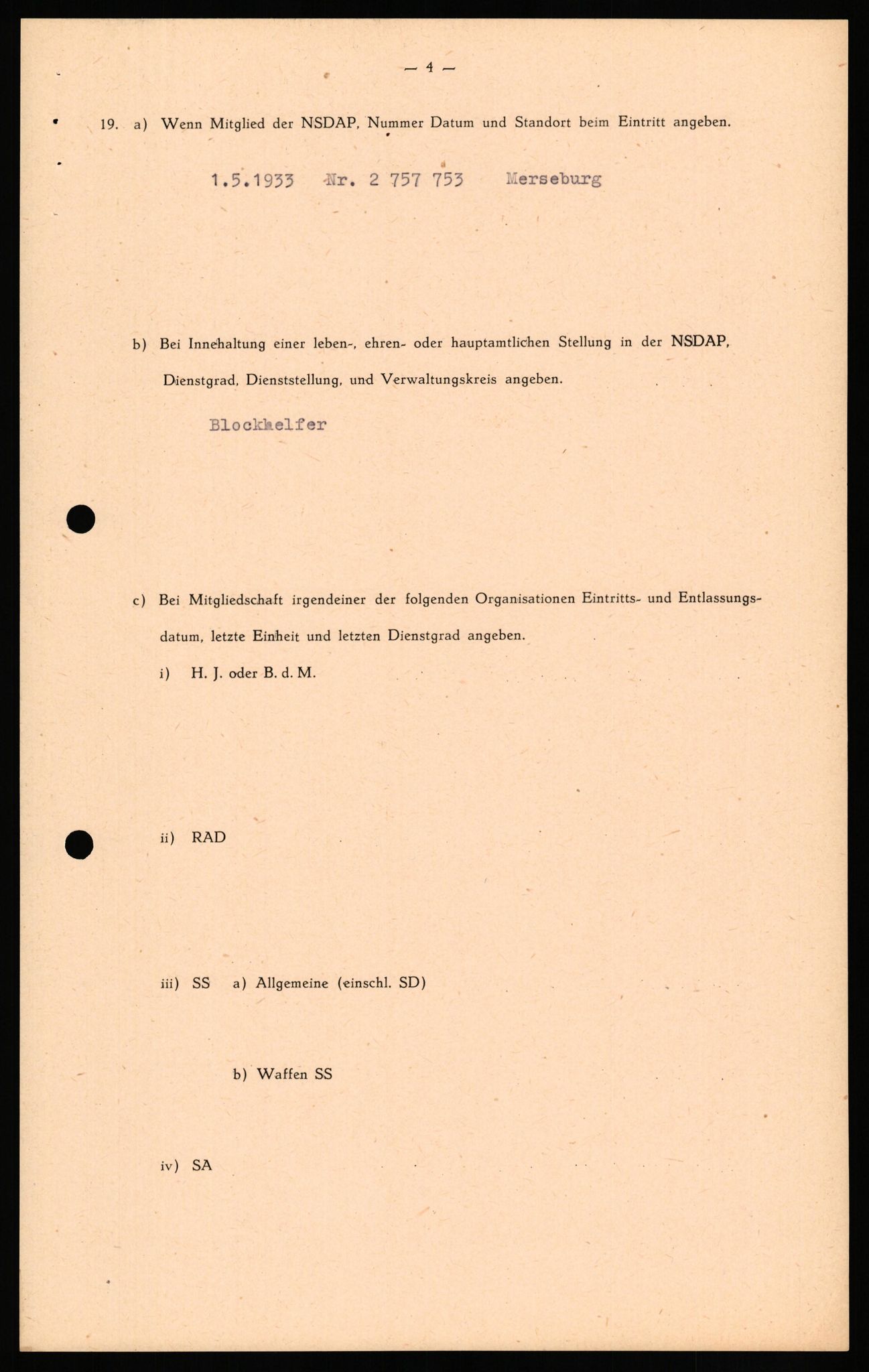 Forsvaret, Forsvarets overkommando II, RA/RAFA-3915/D/Db/L0035: CI Questionaires. Tyske okkupasjonsstyrker i Norge. Tyskere., 1945-1946, p. 413