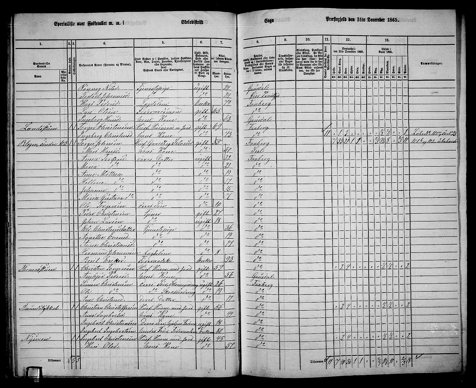 RA, 1865 census for Fåberg/Fåberg og Lillehammer, 1865, p. 42