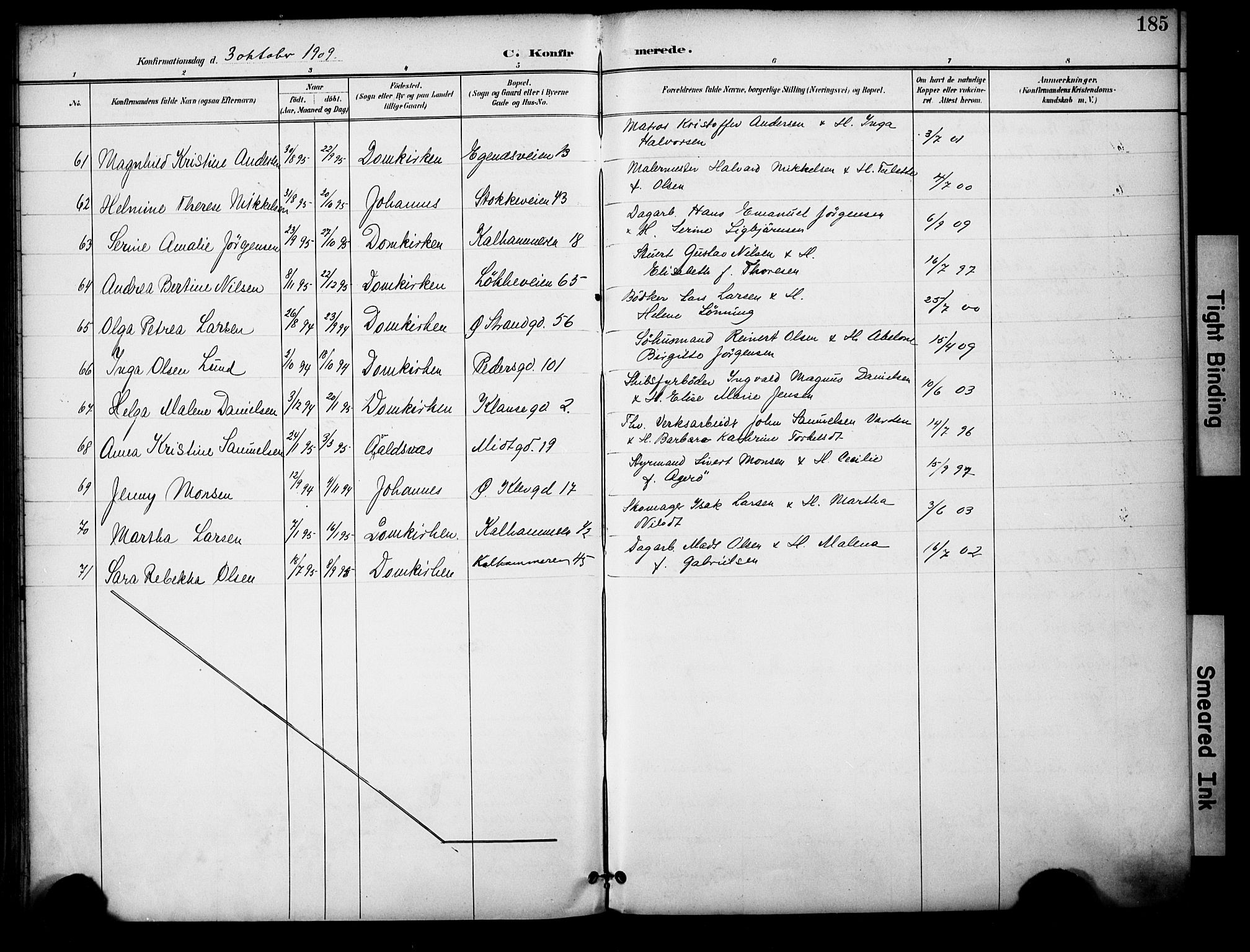 Domkirken sokneprestkontor, SAST/A-101812/001/30/30BA/L0031: Parish register (official) no. A 30, 1896-1916, p. 185