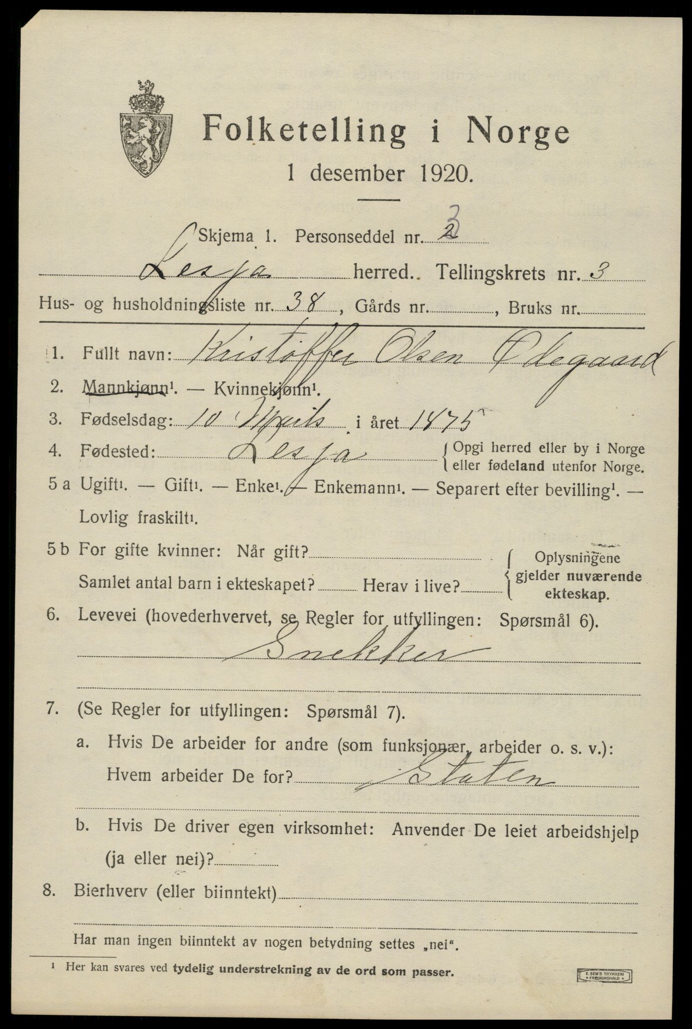 SAH, 1920 census for Lesja, 1920, p. 2520