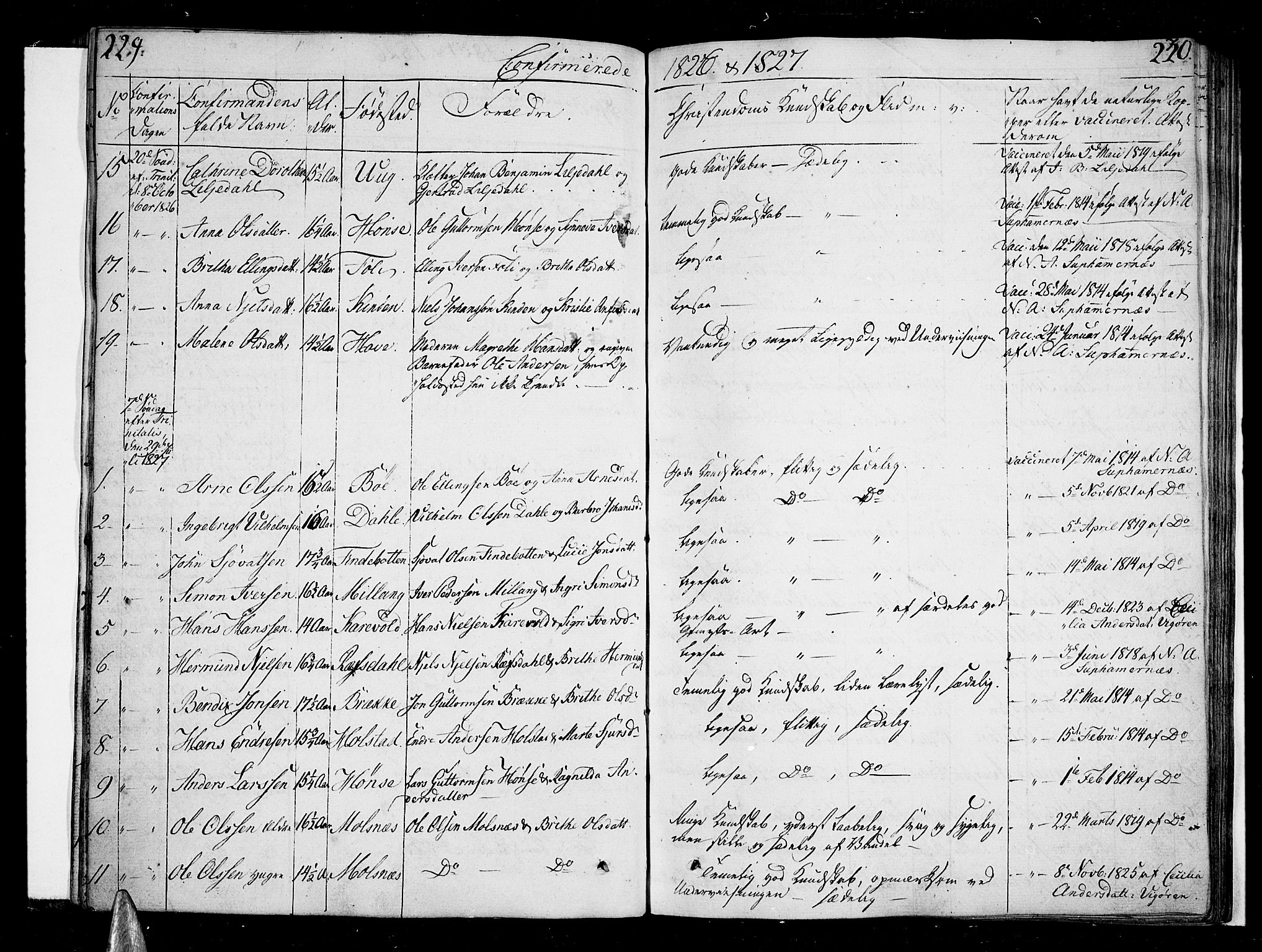 Vik sokneprestembete, AV/SAB-A-81501/H/Haa/Haaa/L0006: Parish register (official) no. A 6, 1821-1831, p. 229-230