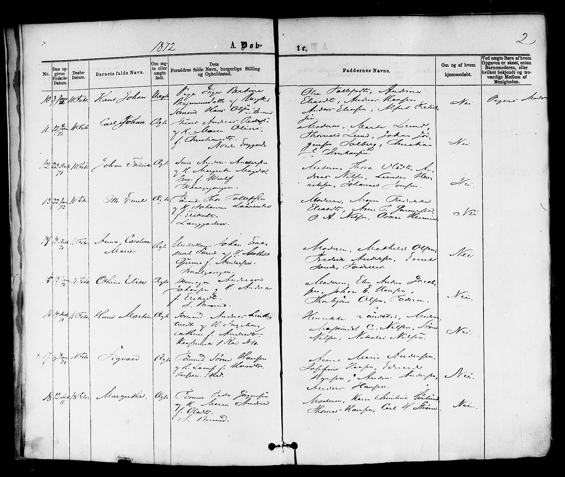 Horten kirkebøker, AV/SAKO-A-348/F/Fa/L0002: Parish register (official) no. 2, 1872-1877, p. 2