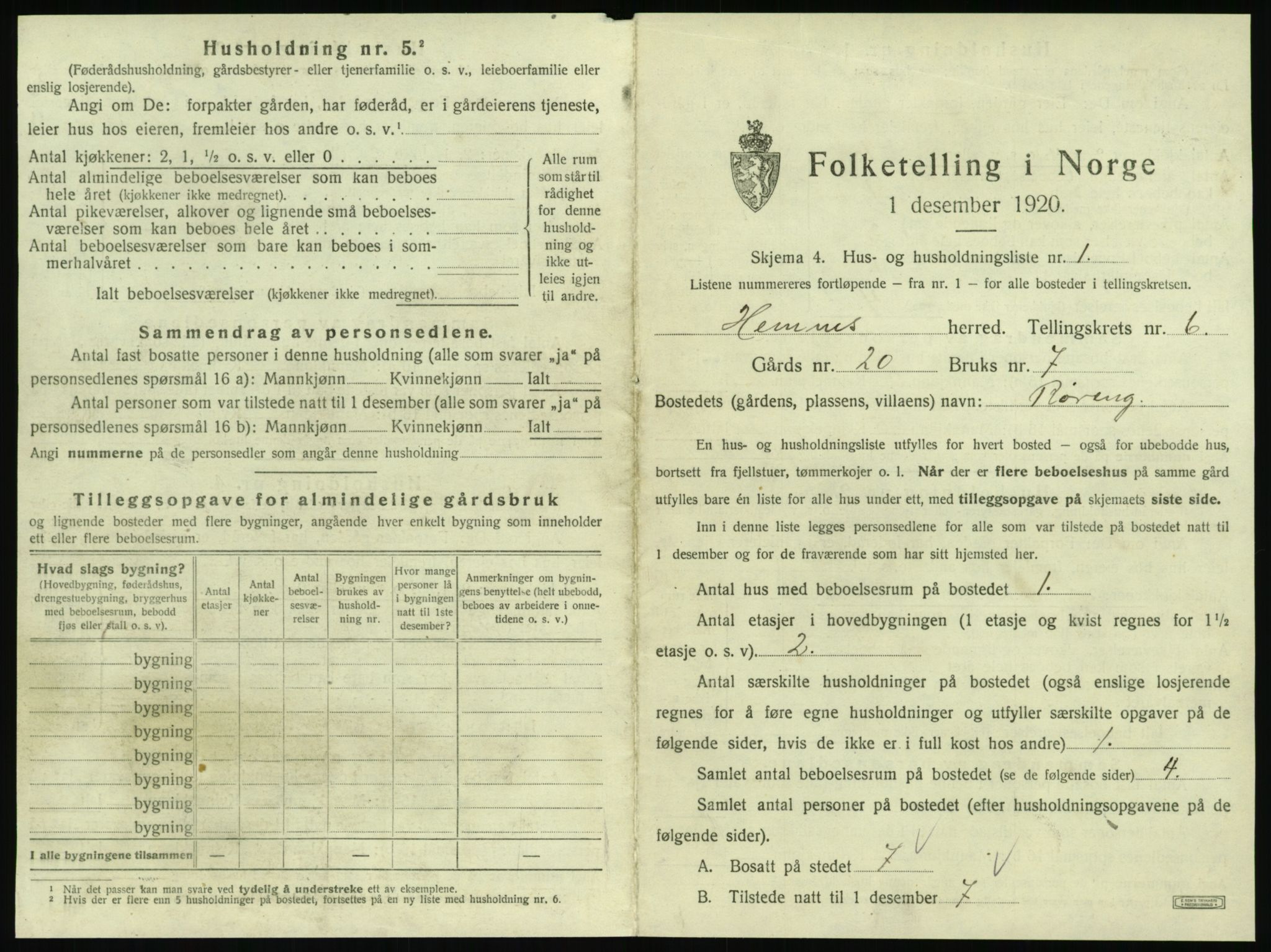 SAT, 1920 census for Hemnes, 1920, p. 958