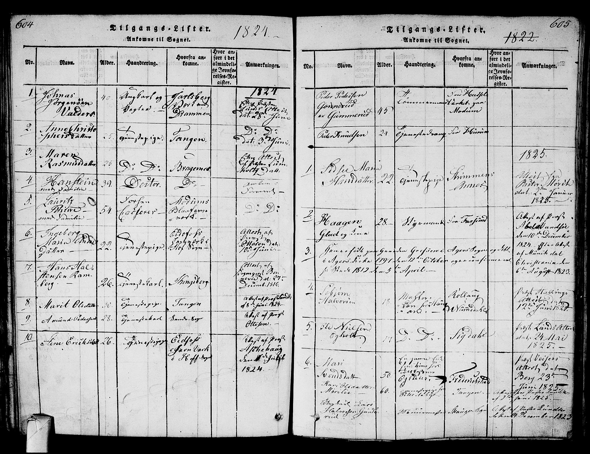 Strømsø kirkebøker, SAKO/A-246/G/Ga/L0001: Parish register (copy) no. 1, 1815-1829, p. 604-605
