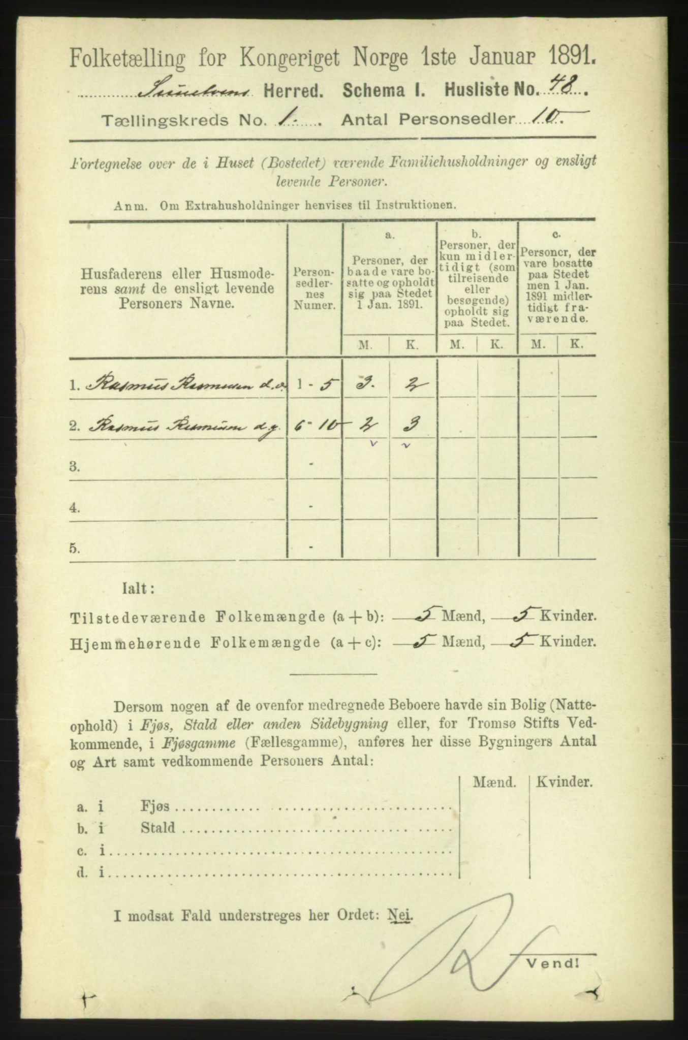 RA, 1891 census for 1523 Sunnylven, 1891, p. 69