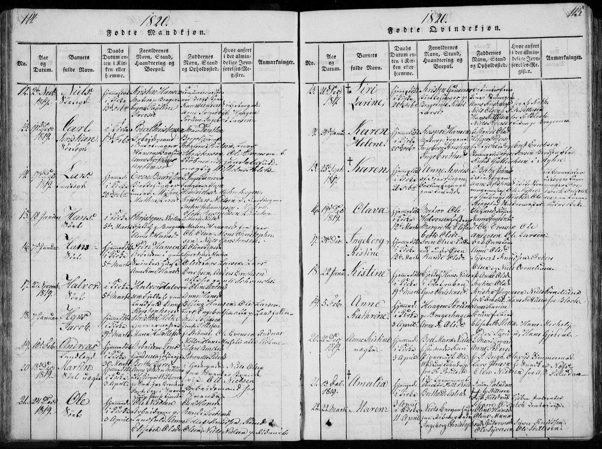 Bragernes kirkebøker, AV/SAKO-A-6/F/Fa/L0007: Parish register (official) no. I 7, 1815-1829, p. 114-115