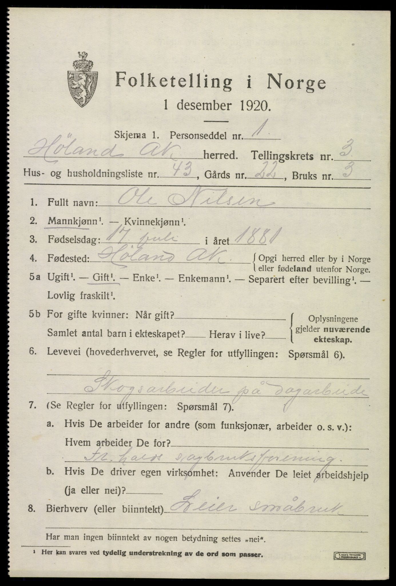 SAO, 1920 census for Høland, 1920, p. 5521