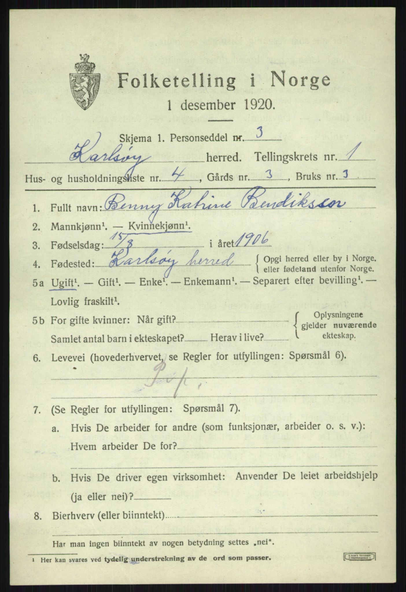 SATØ, 1920 census for Karlsøy, 1920, p. 784