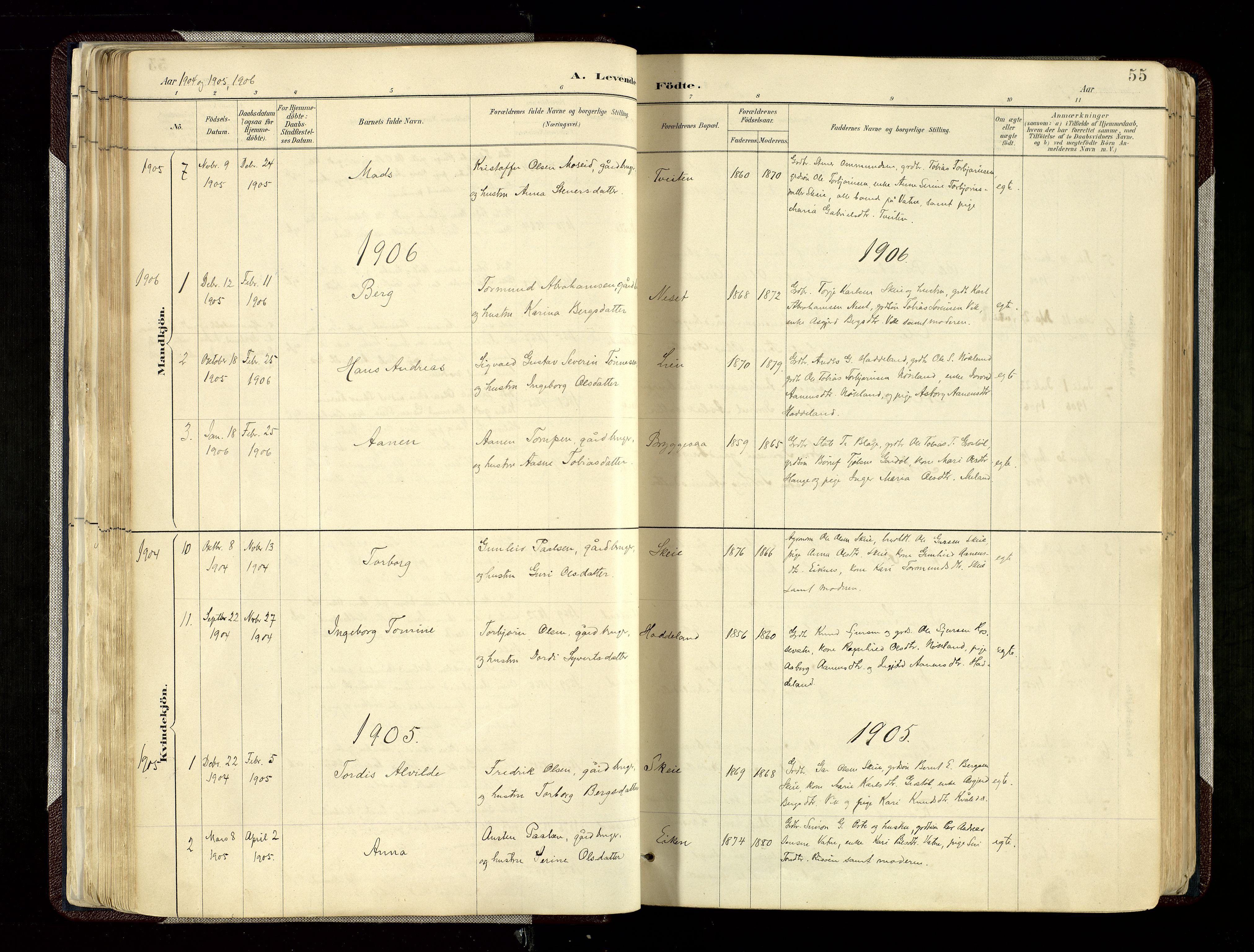 Hægebostad sokneprestkontor, SAK/1111-0024/F/Fa/Fab/L0004: Parish register (official) no. A 4, 1887-1929, p. 55
