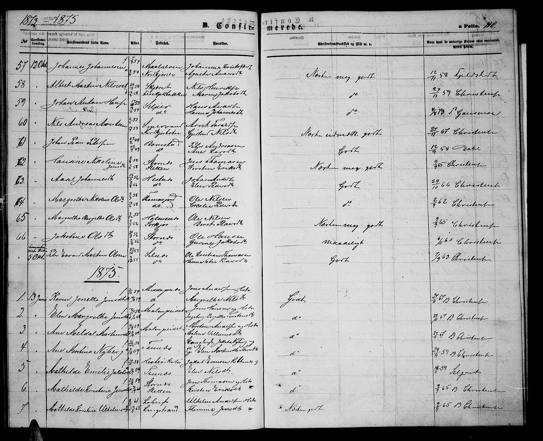 Balsfjord sokneprestembete, SATØ/S-1303/G/Ga/L0006klokker: Parish register (copy) no. 6, 1863-1878, p. 118