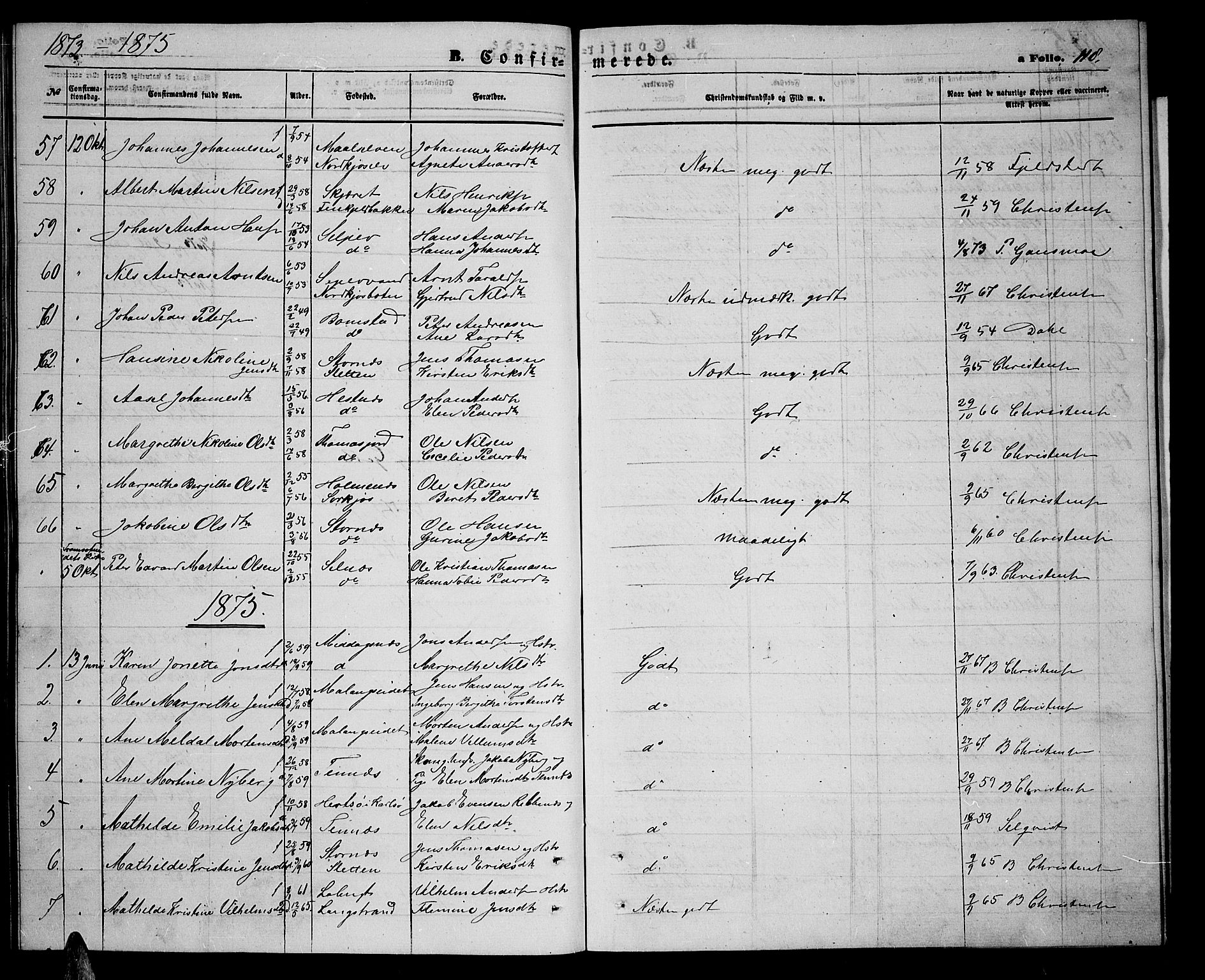 Balsfjord sokneprestembete, AV/SATØ-S-1303/G/Gab/L0006klokker: Parish register (copy) no. 6, 1863-1878, p. 118