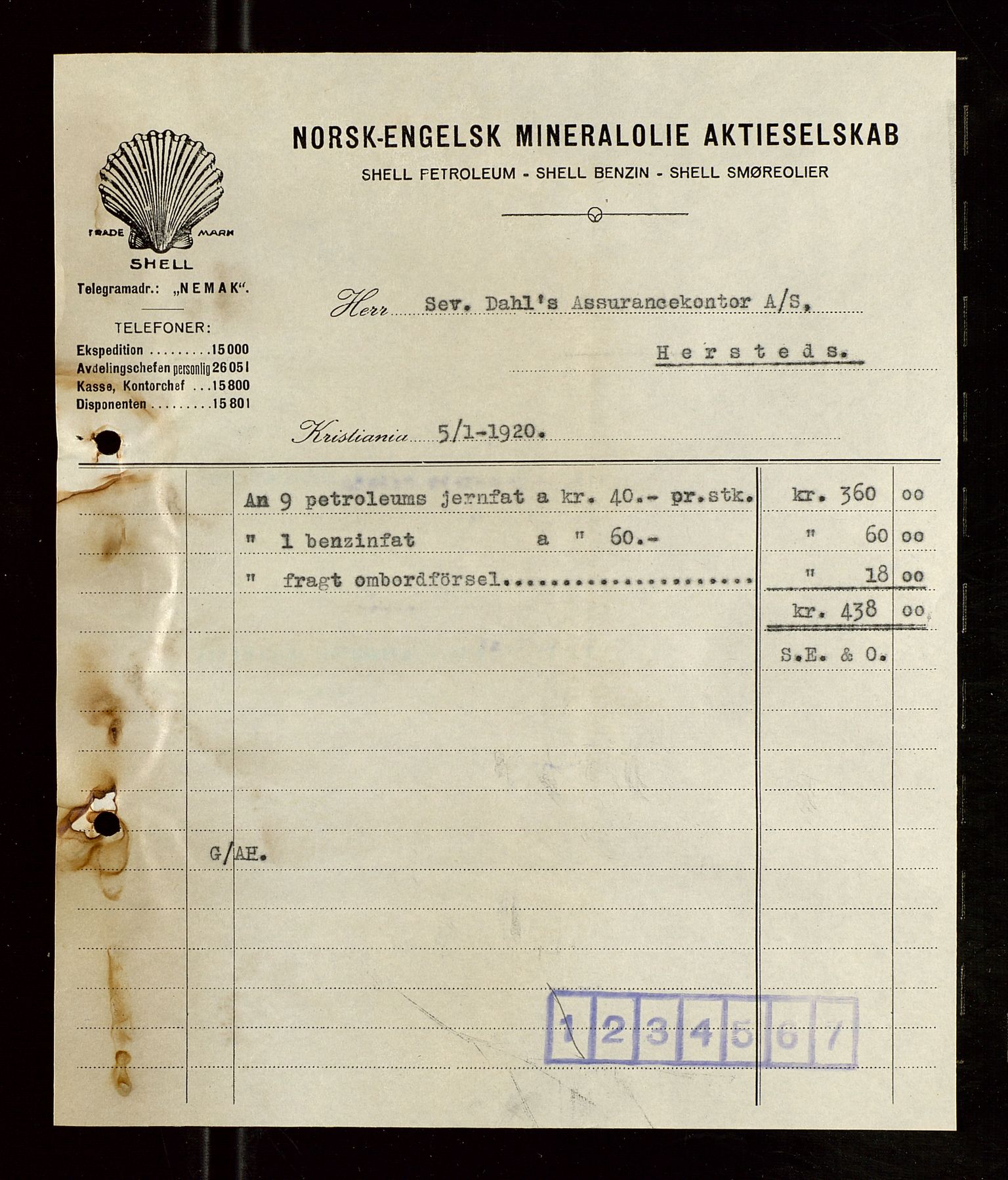 Pa 1521 - A/S Norske Shell, AV/SAST-A-101915/E/Ea/Eaa/L0008: Sjefskorrespondanse, 1920, p. 156