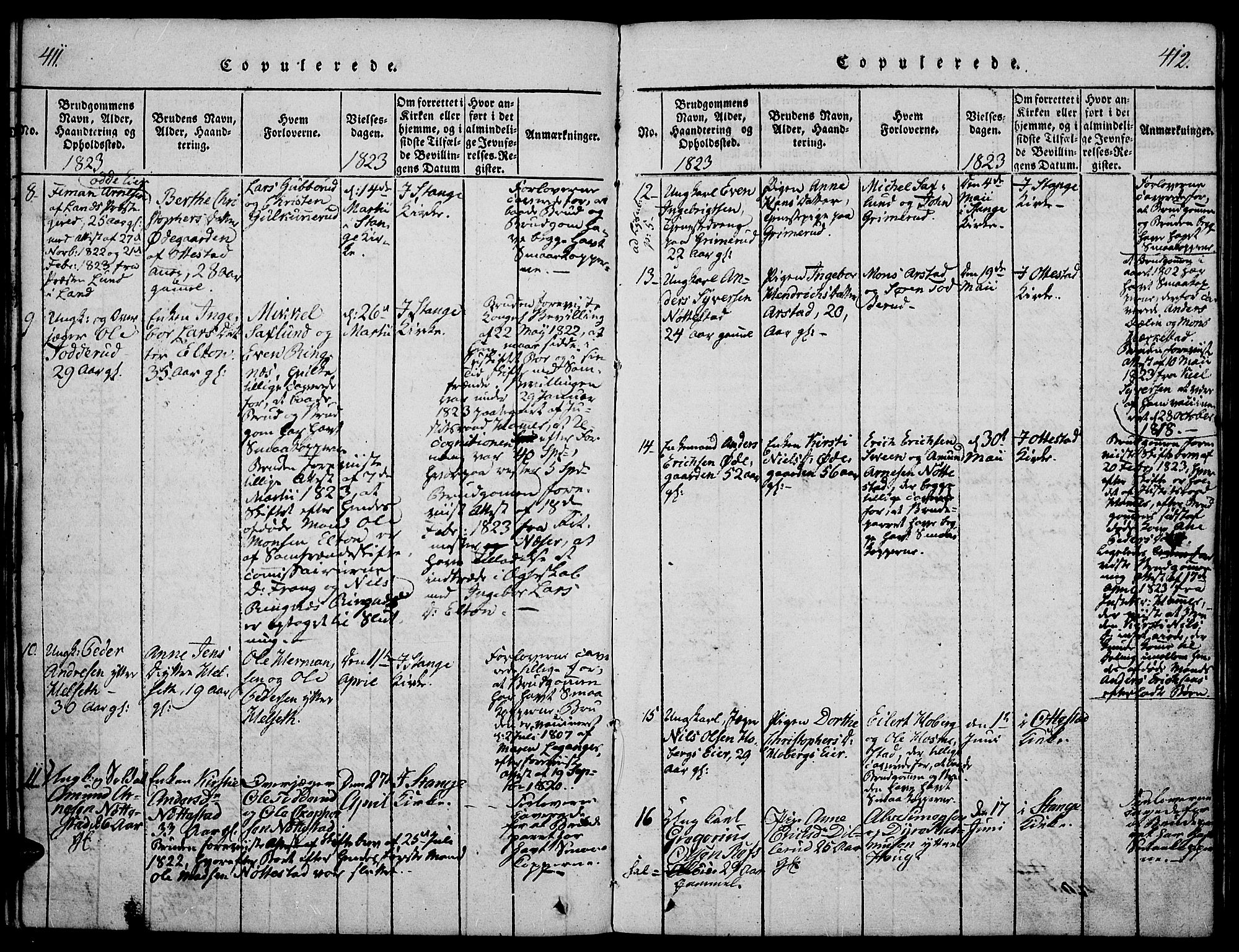 Stange prestekontor, AV/SAH-PREST-002/K/L0008: Parish register (official) no. 8, 1814-1825, p. 411-412