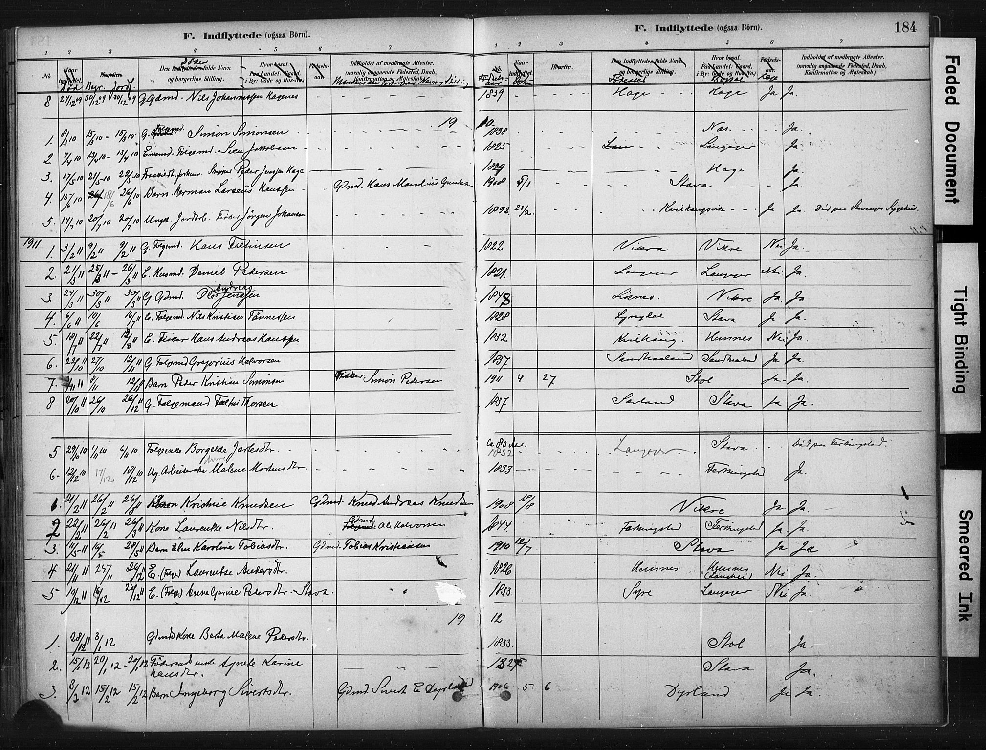 Skudenes sokneprestkontor, SAST/A -101849/H/Ha/Haa/L0010: Parish register (official) no. A 7, 1882-1912, p. 184